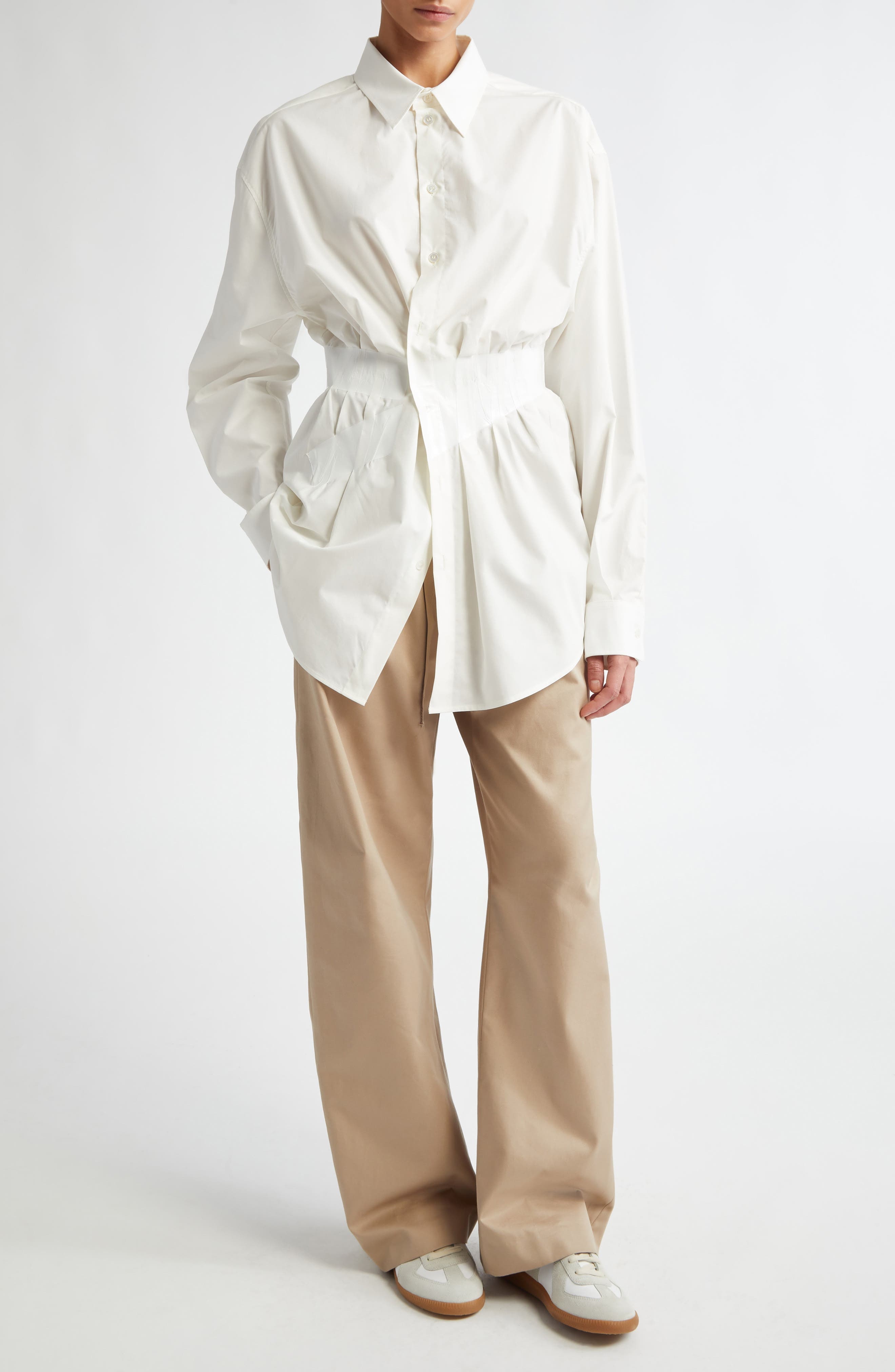 MM6 Maison Margiela Pleated Cotton Gabardine Straight Leg Pants in Sand at Nordstrom - 2