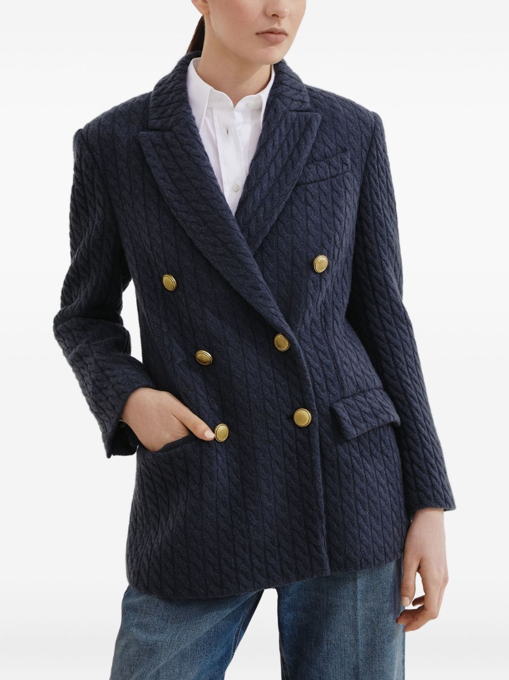 double-breasted textured blazer - 3