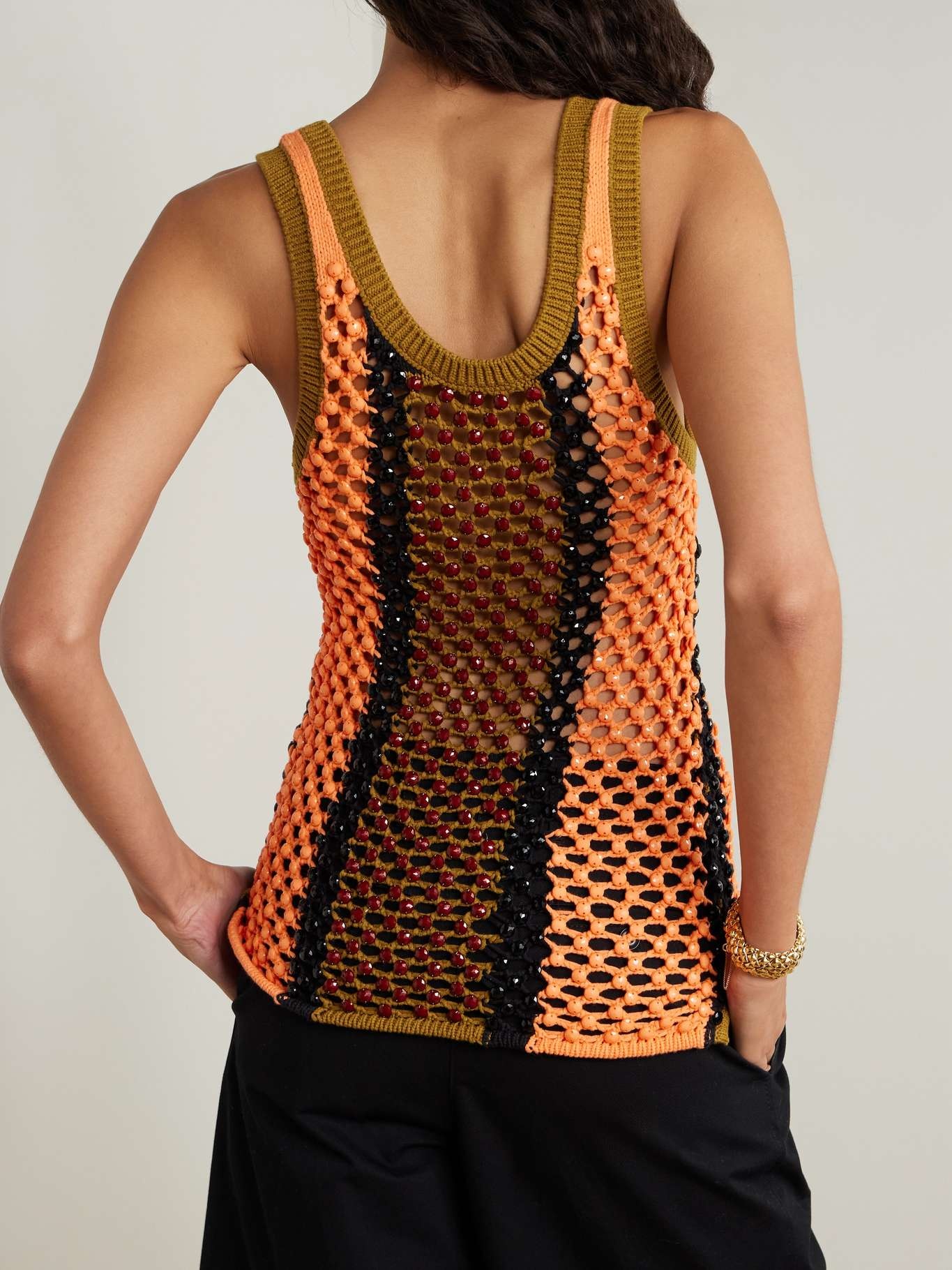 Dennis Marina beaded crocheted cotton-blend tank - 3