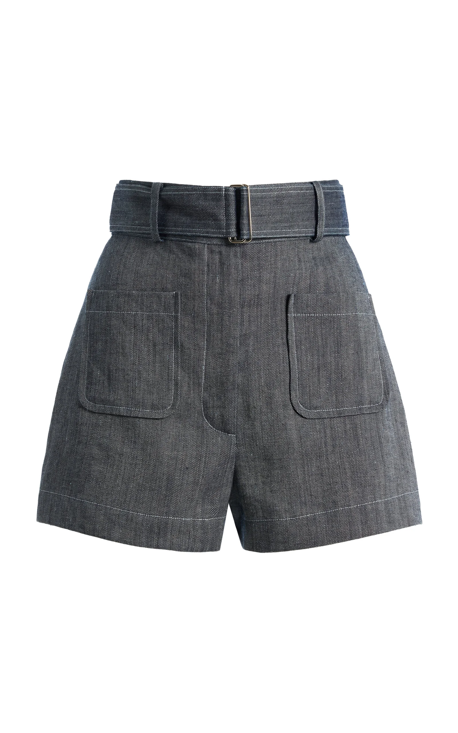 Linen-Cotton Denim Belted Shorts navy - 1