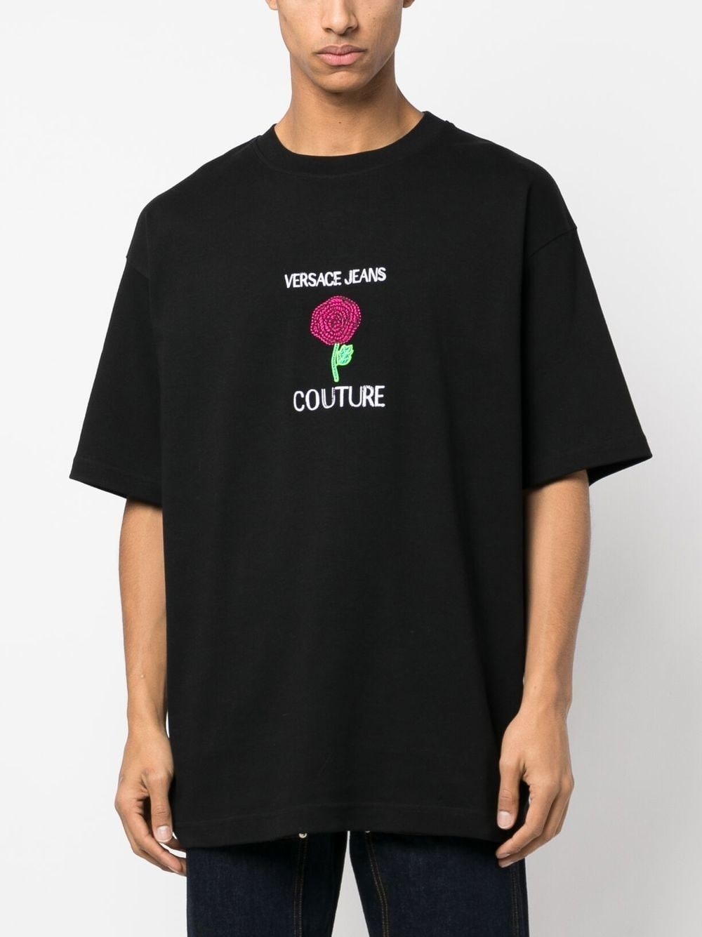 floral-embroidered cotton T-shirt - 3