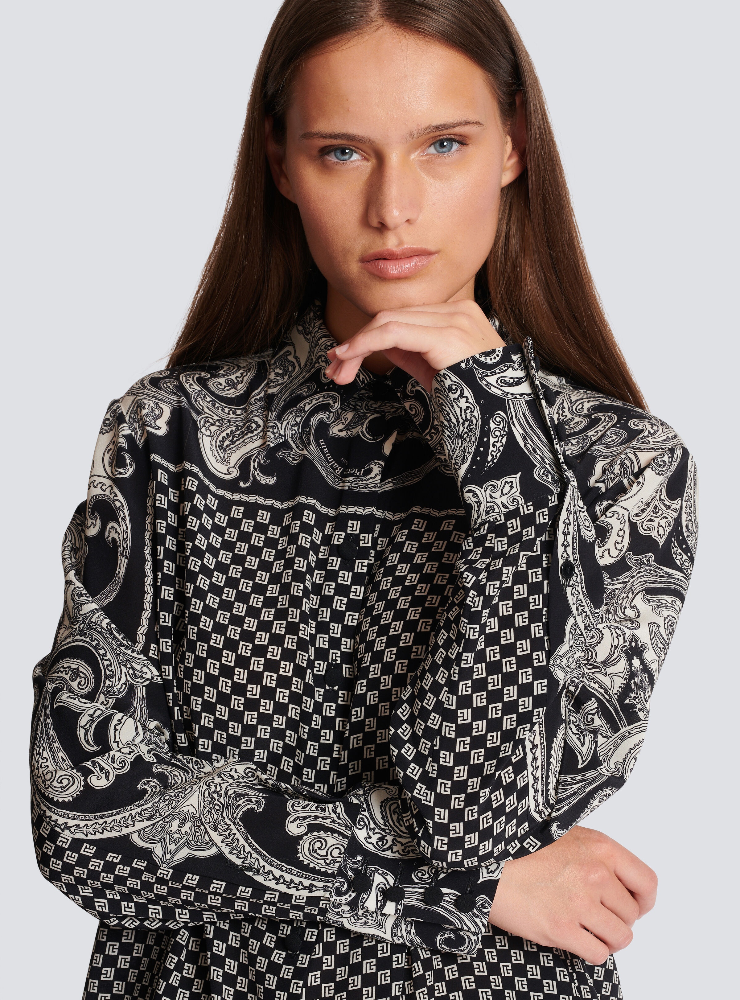Paisley and mini monogram printed silk shirt - 7