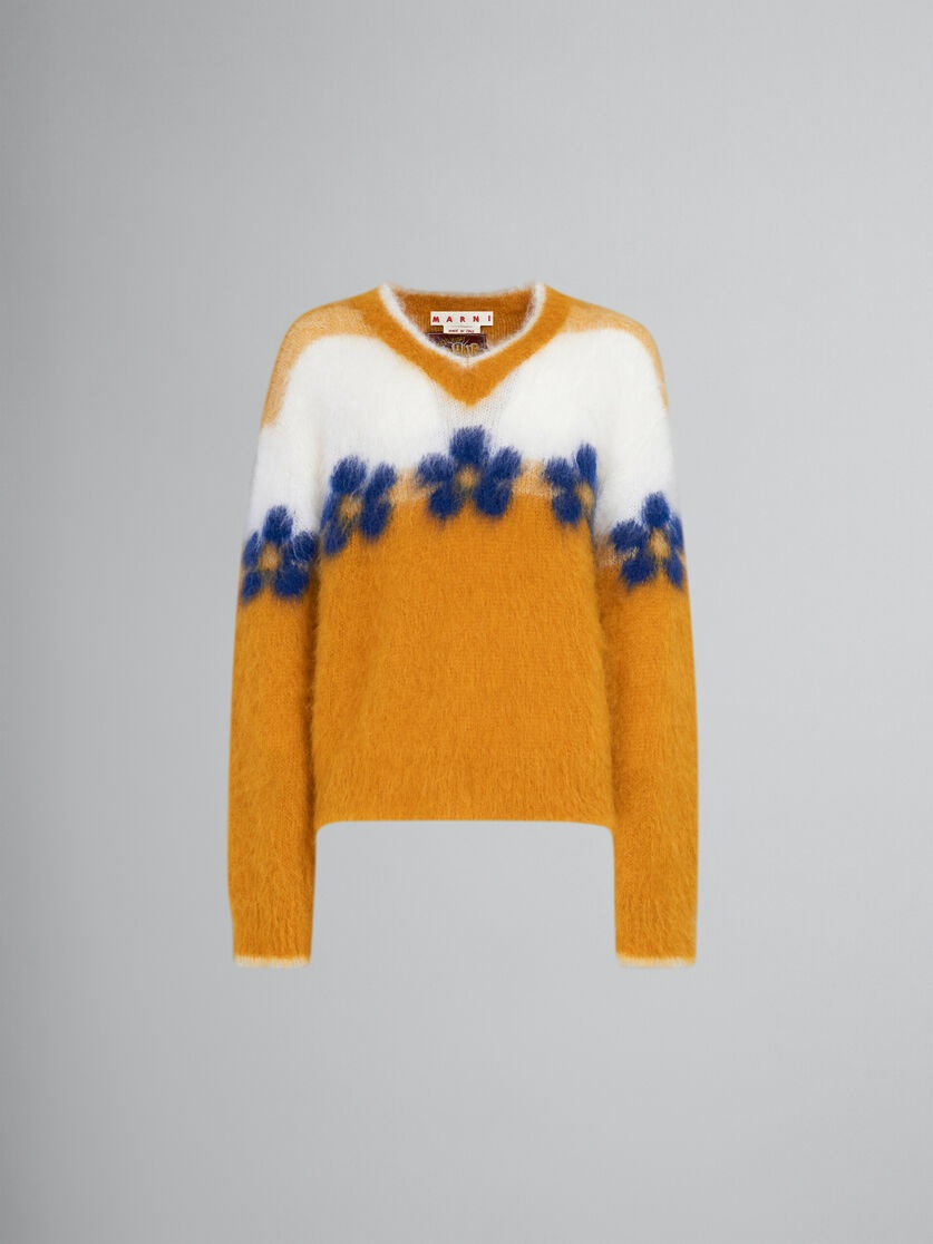 ORANGE MOHAIR JUMPER WITH FLOWERS - 1