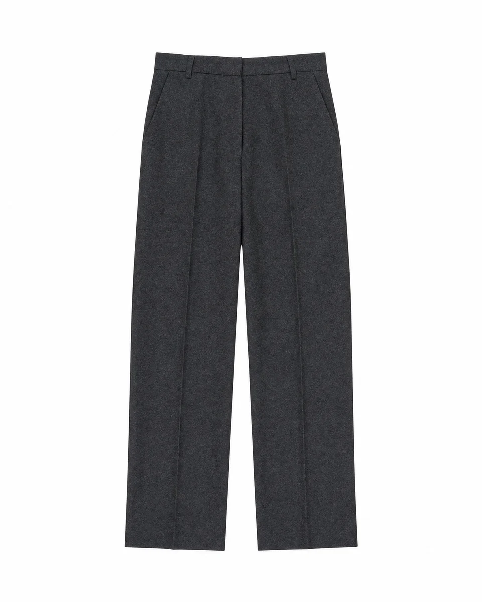 WIDE-LEG GRAY FLANNEL PANTS - 1