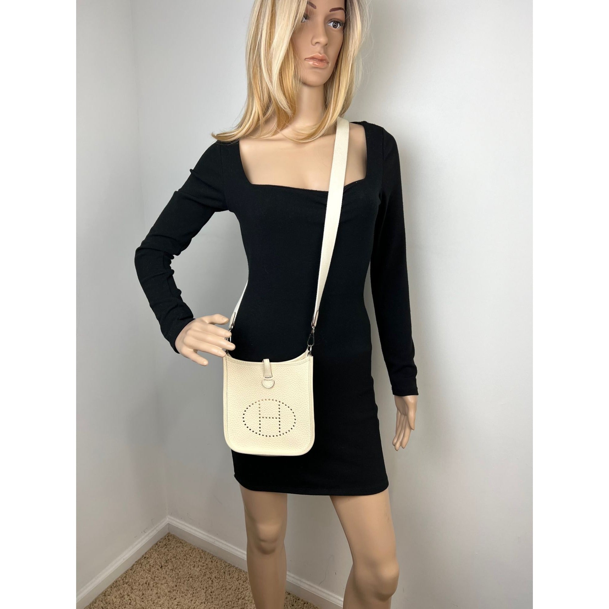 Hermes Taurillon Clemence evelyne TPM Nata White Crossbody Bag - 9