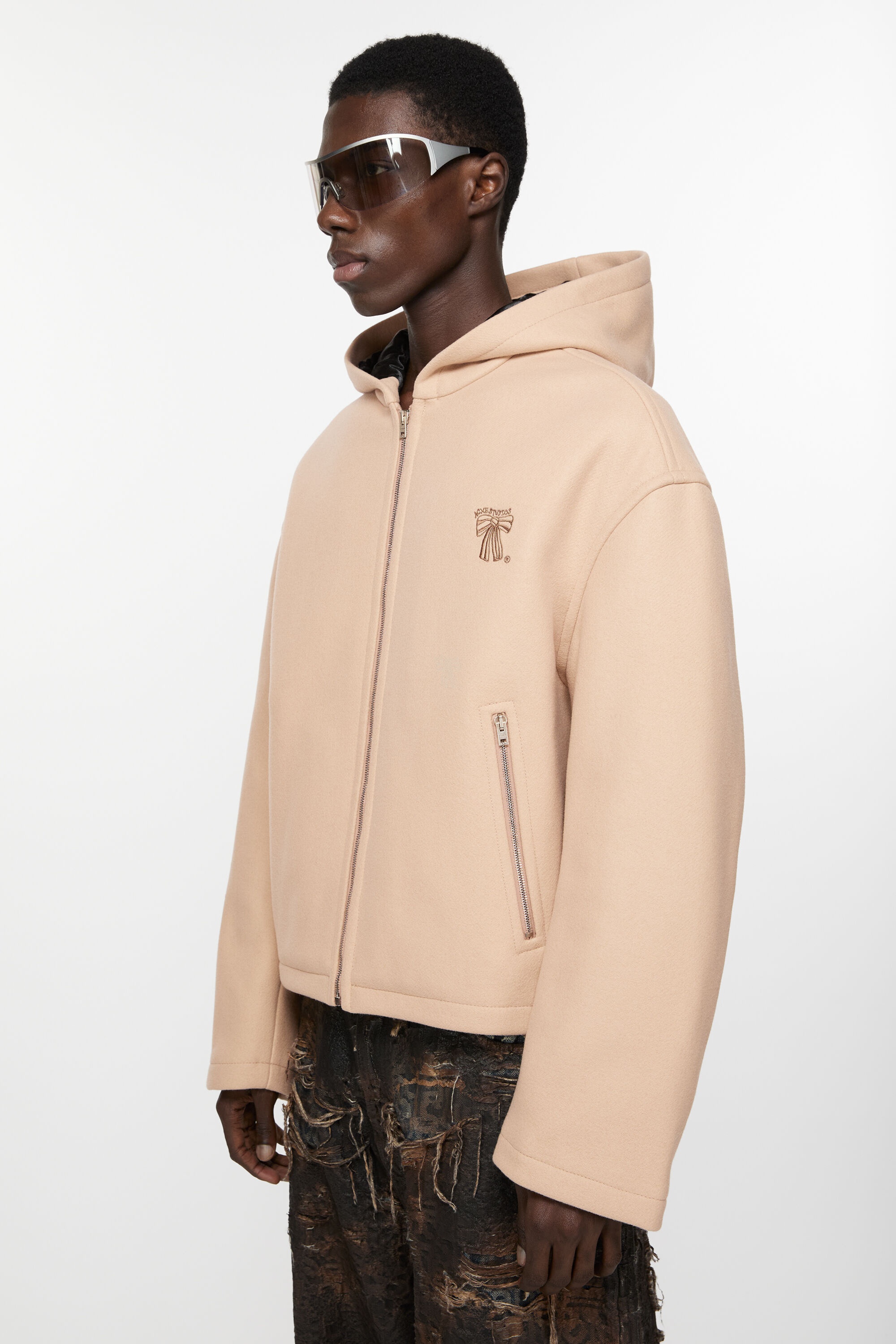 Hooded wool jacket - Camel Beige - 3
