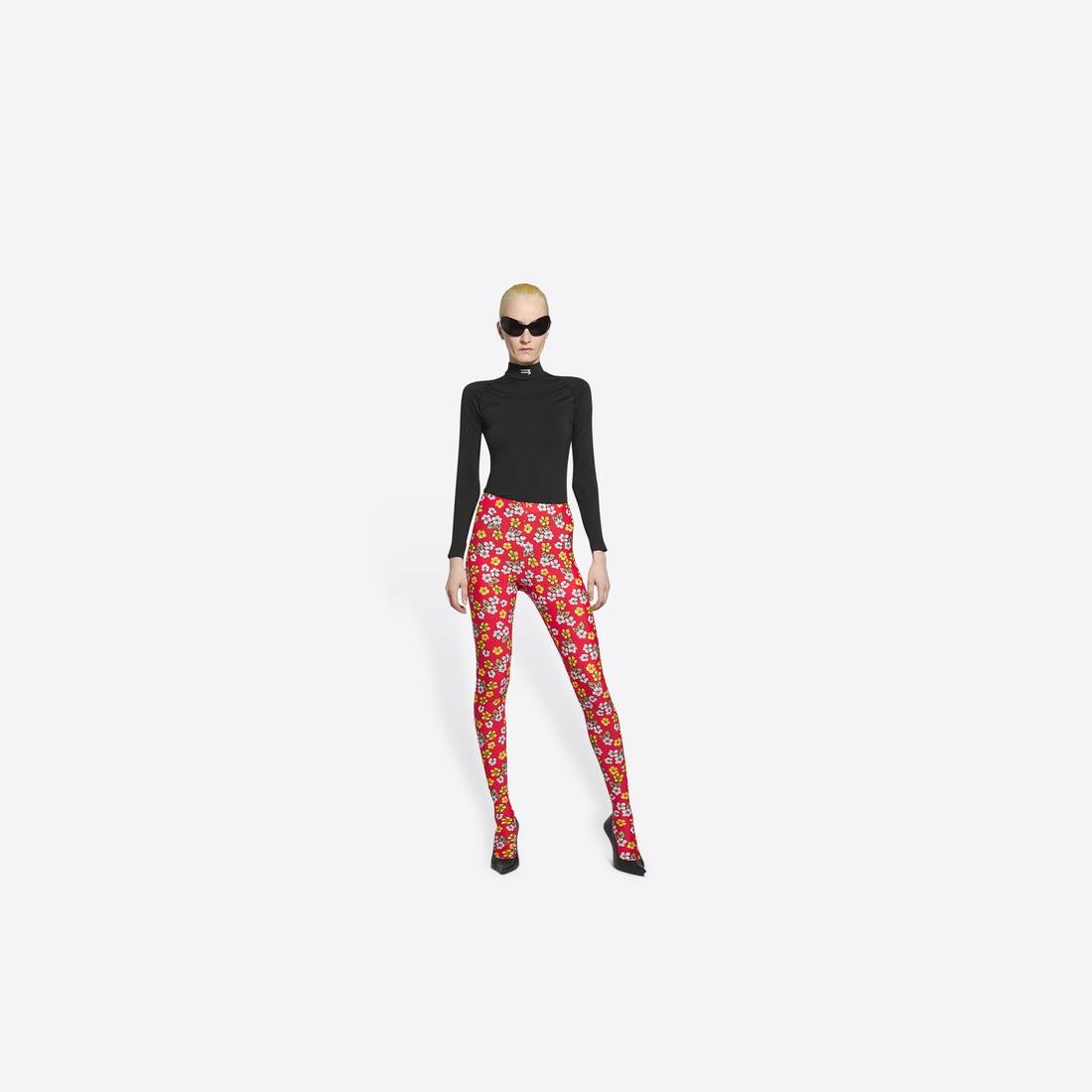 Women's Archive Floral Foot Leggings in Red - 3