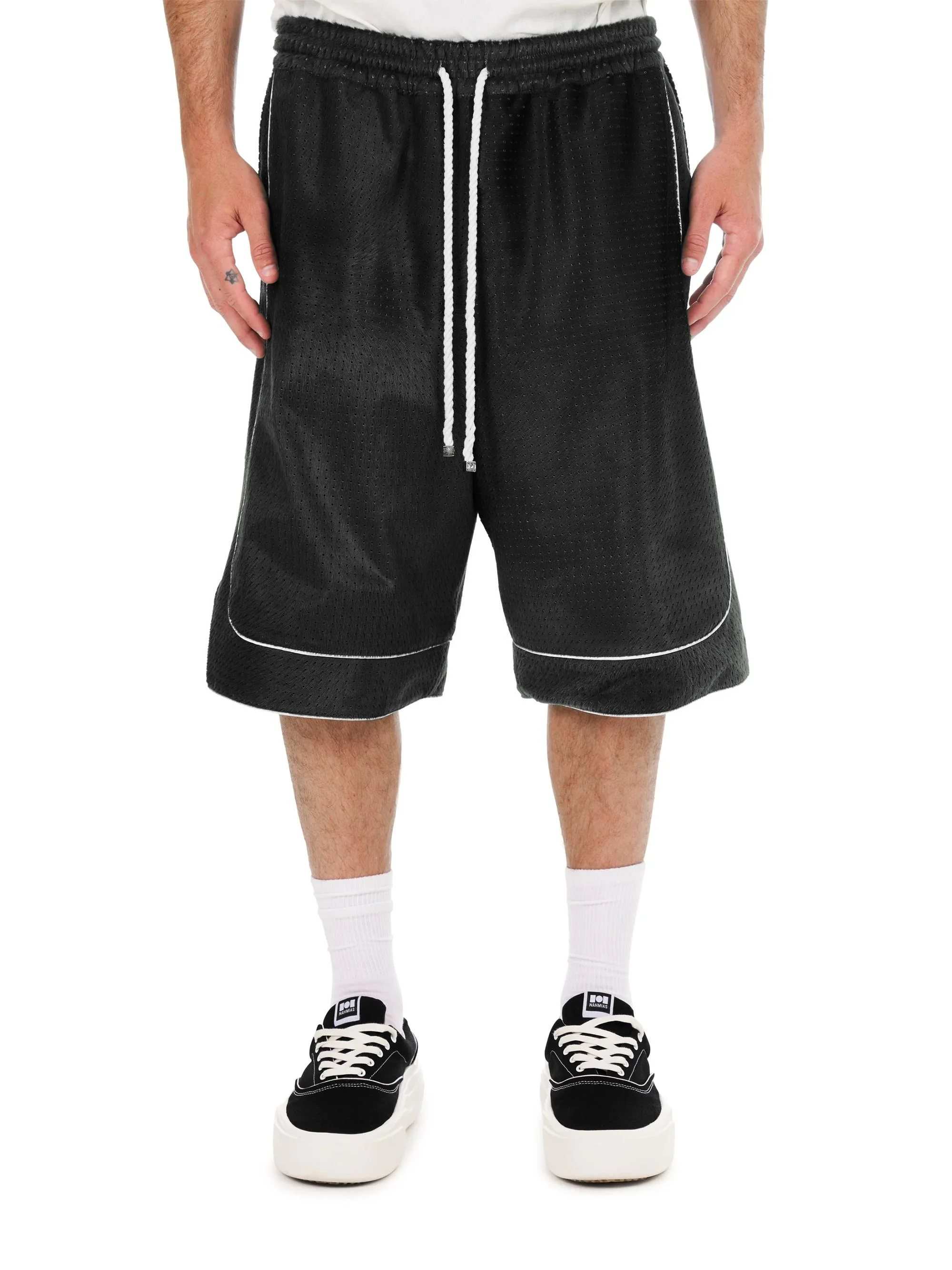 Men's Suede Basketball Shorts - Black Leather - 1