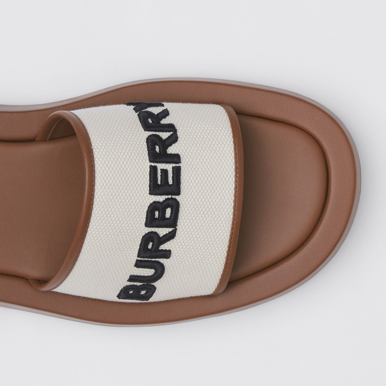 Embroidered Logo Canvas and Leather Slides - 3