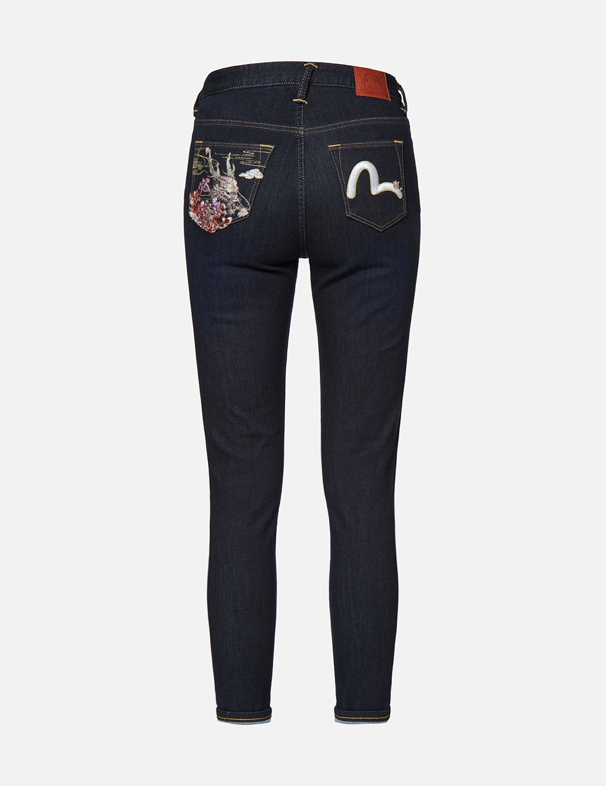 DRAGON HEAD AND SEAGULL EMBROIDERED SKINNY JEANS - 1