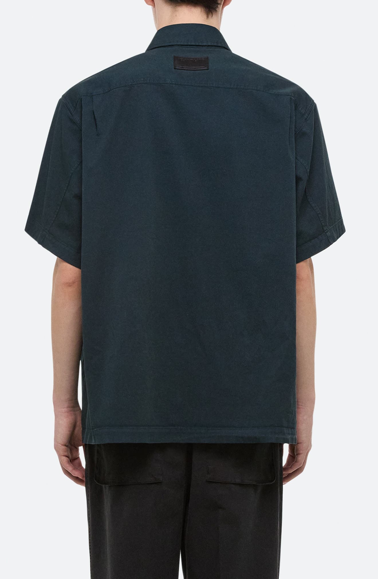 Helmut Lang GD Uniform Short Sleeve Stretch Twill Button Up Shirt in Pine at Nordstrom - 3