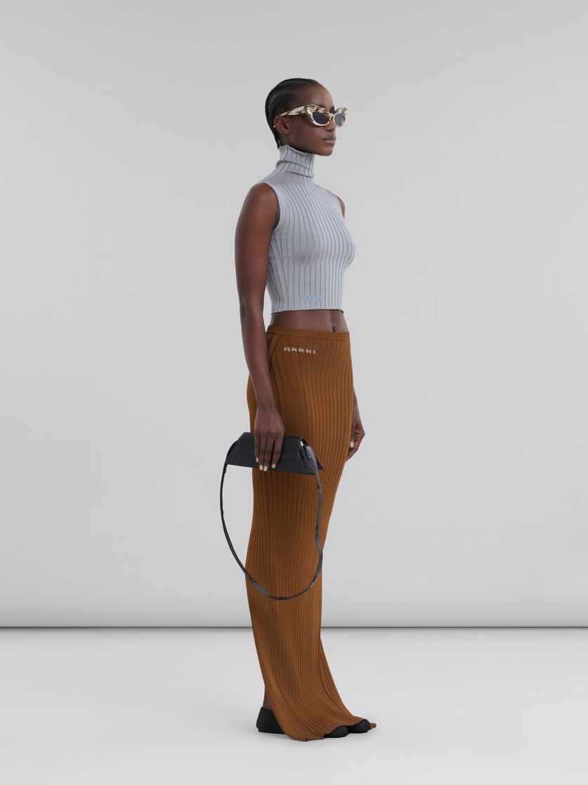 GREY RIBBED VISCOSE TURTLENECK VEST - 6