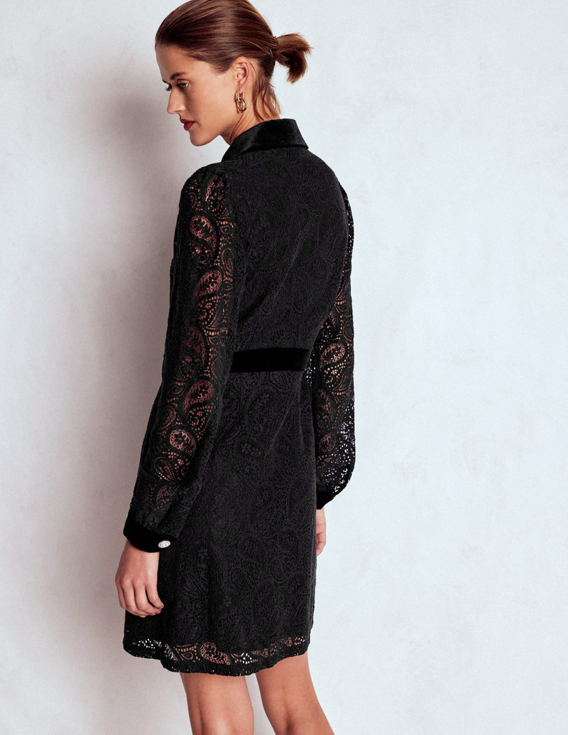 Collar Button Lace Dress-Black 4