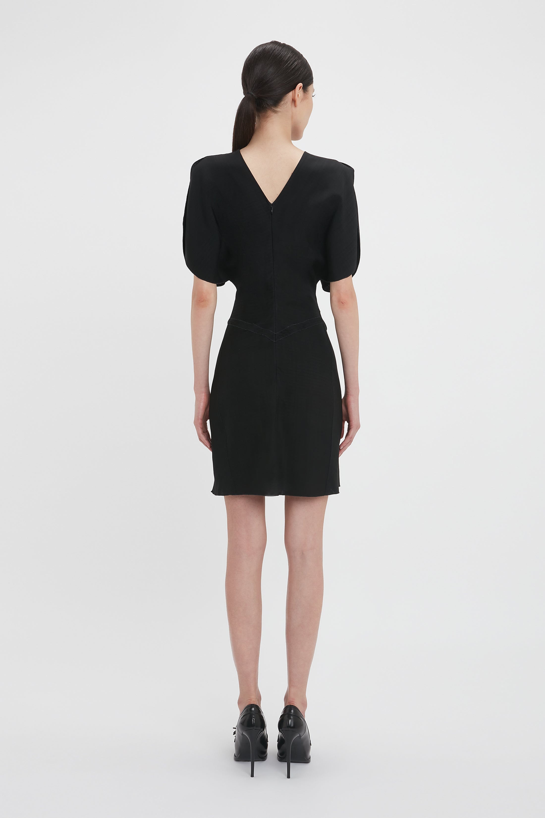 Gathered Waist Mini Dress In Black - 4