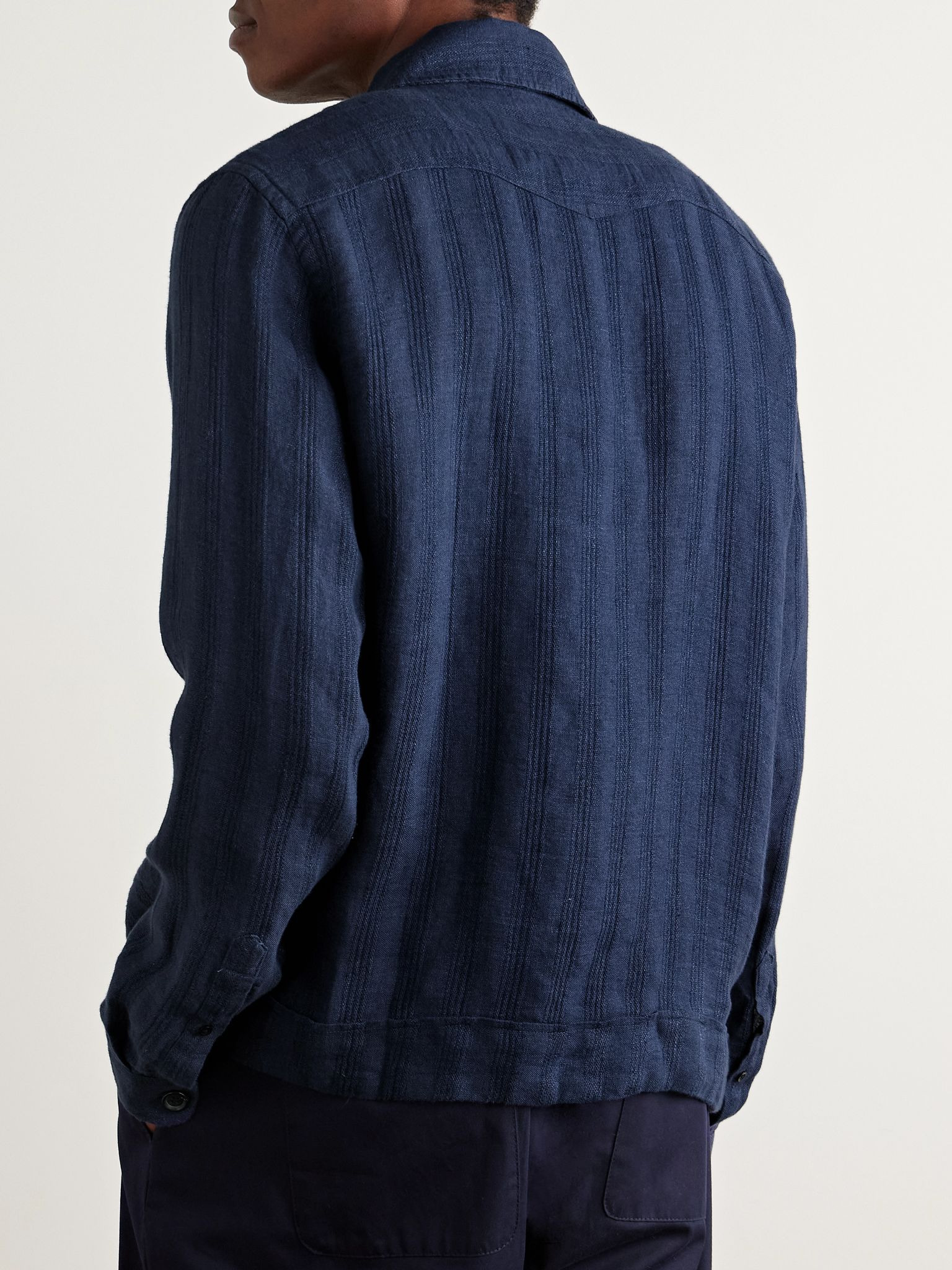 Witley Striped Linen Overshirt Navy - 3