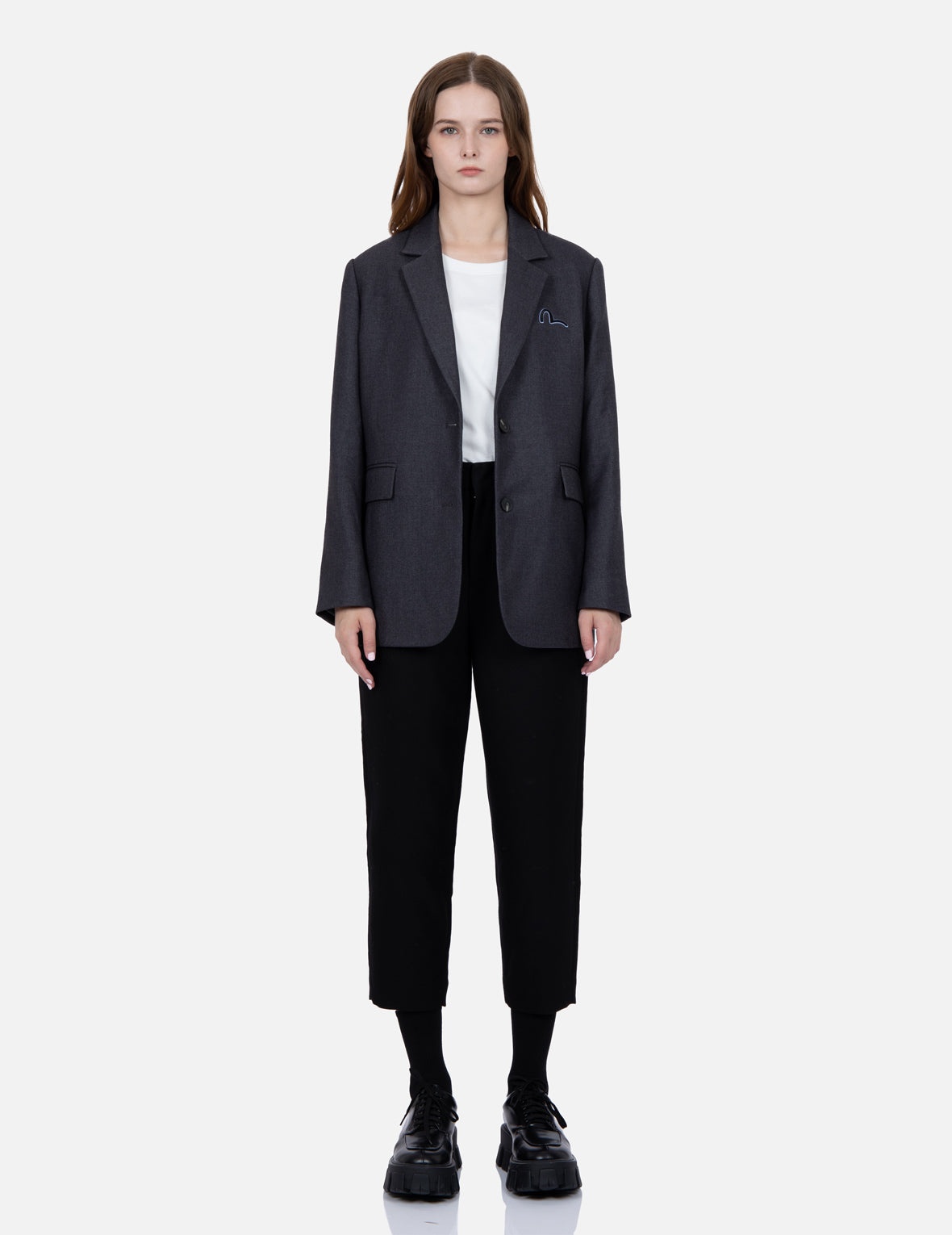 Seagull Embroidery Wool-mix Taper Pants - 5