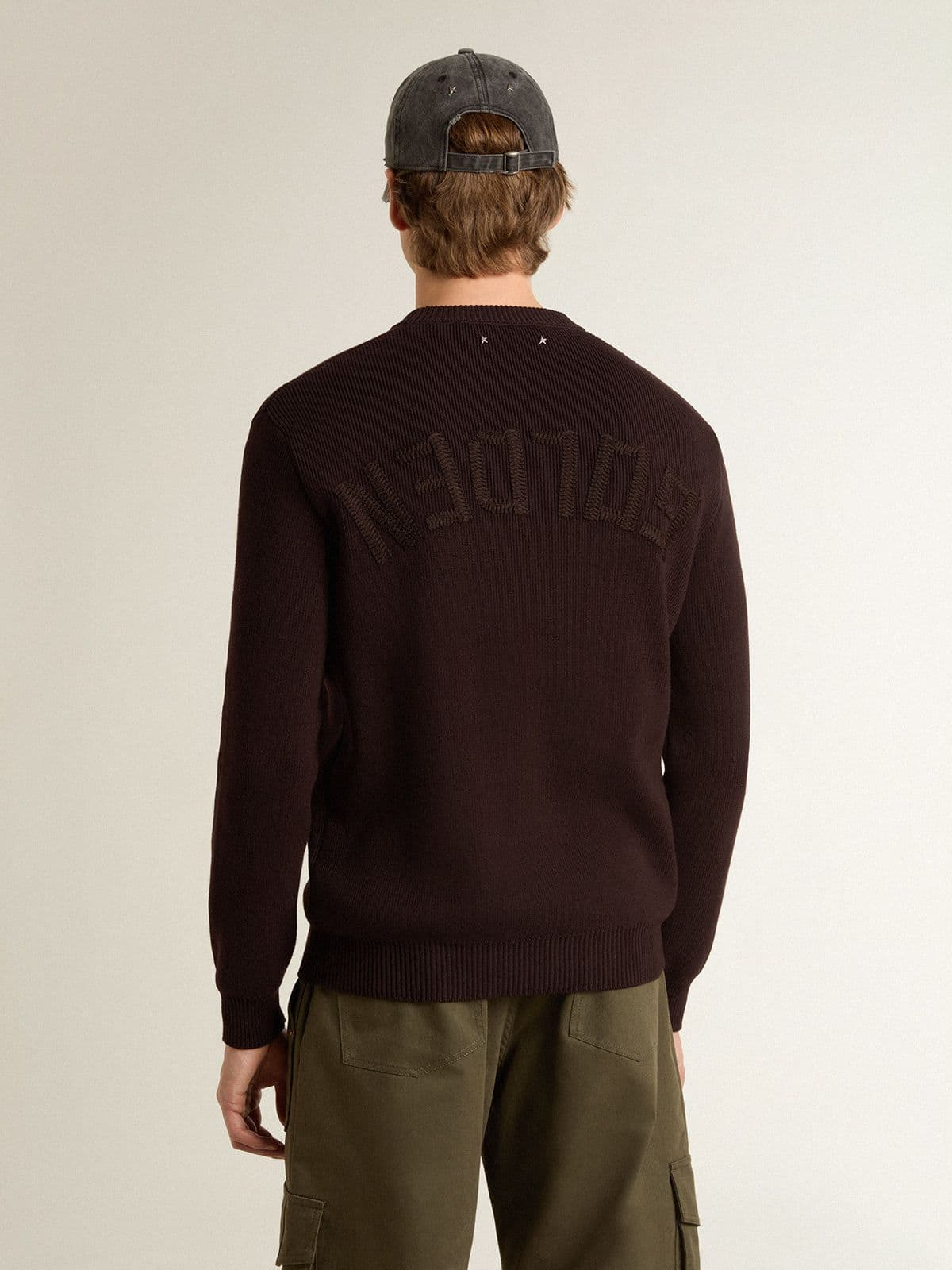 Men's brown crew-neck sweater with 'Golden' lettering on the back - 4