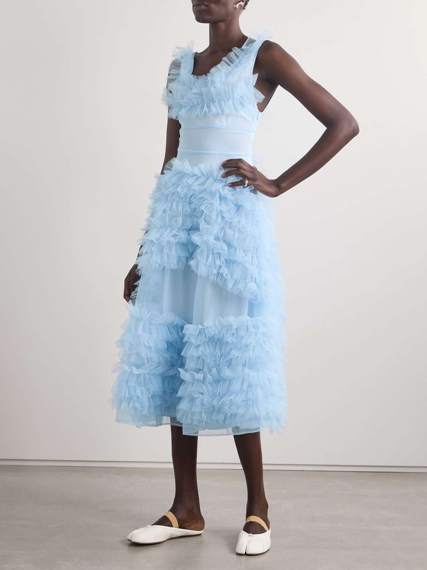 Mertyl tiered ruffled tulle midi dress - 3