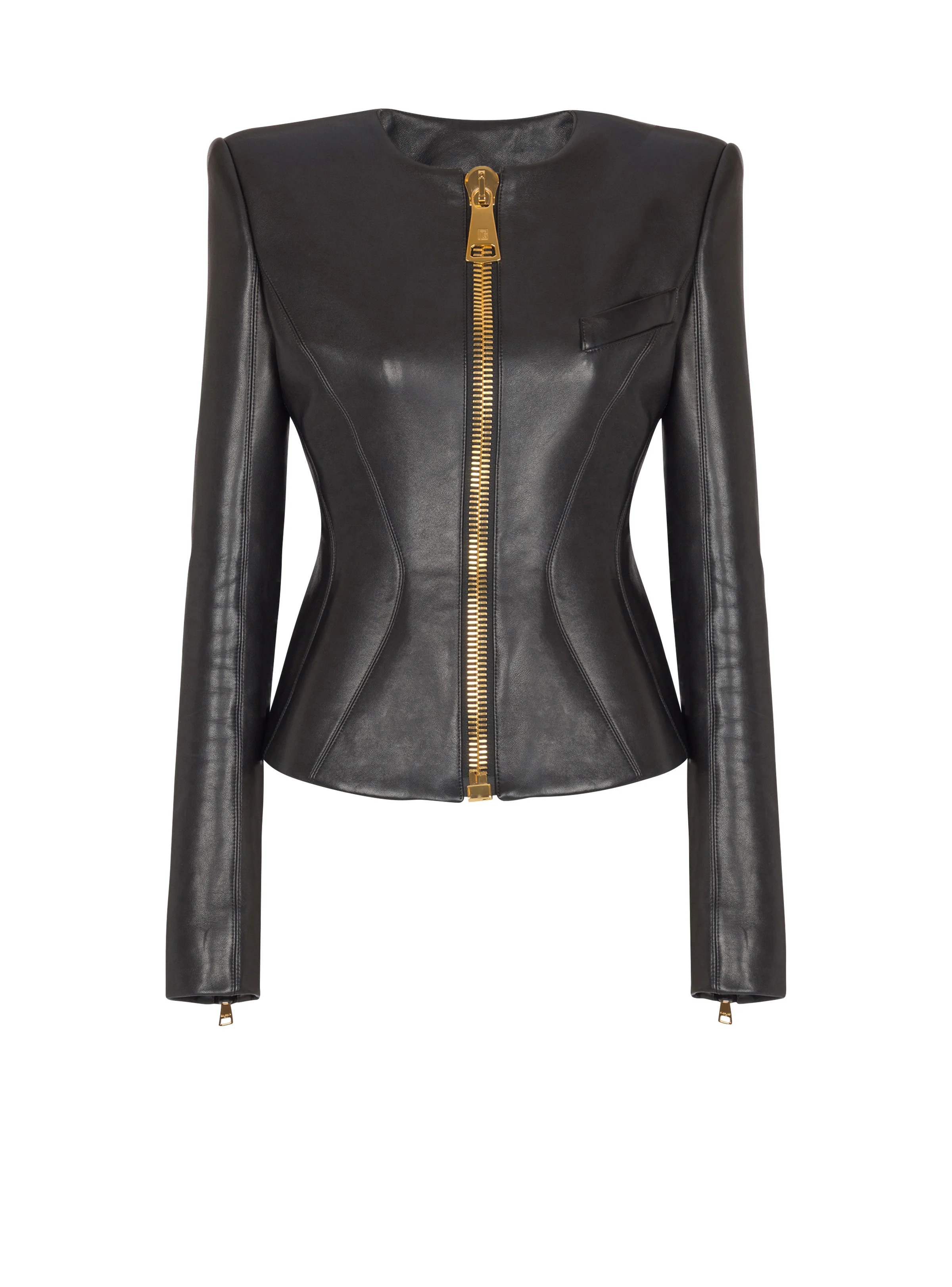Cropped peplum lambskin jacket - 1