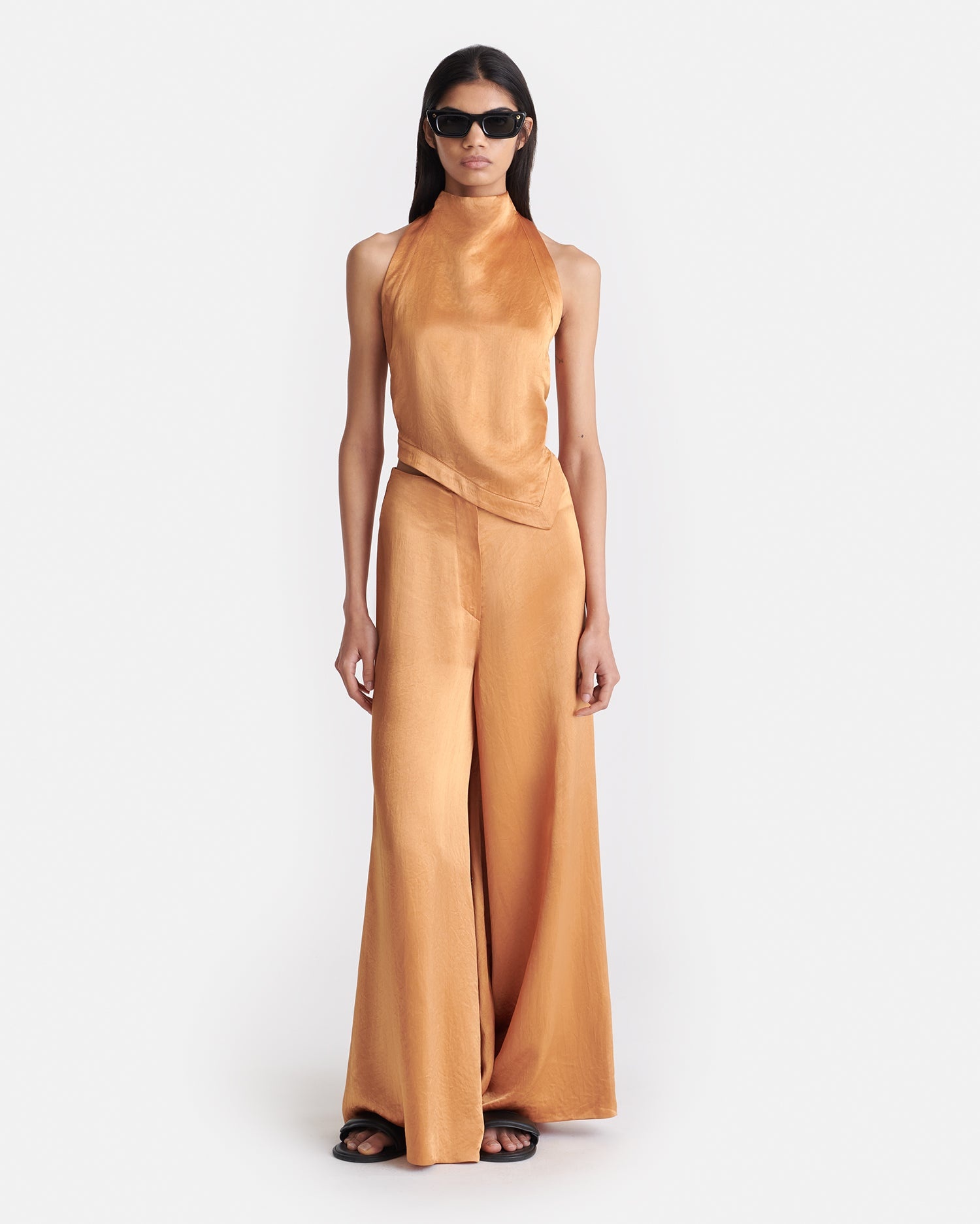 Crinkled Satin Wide-Leg Pants - 3