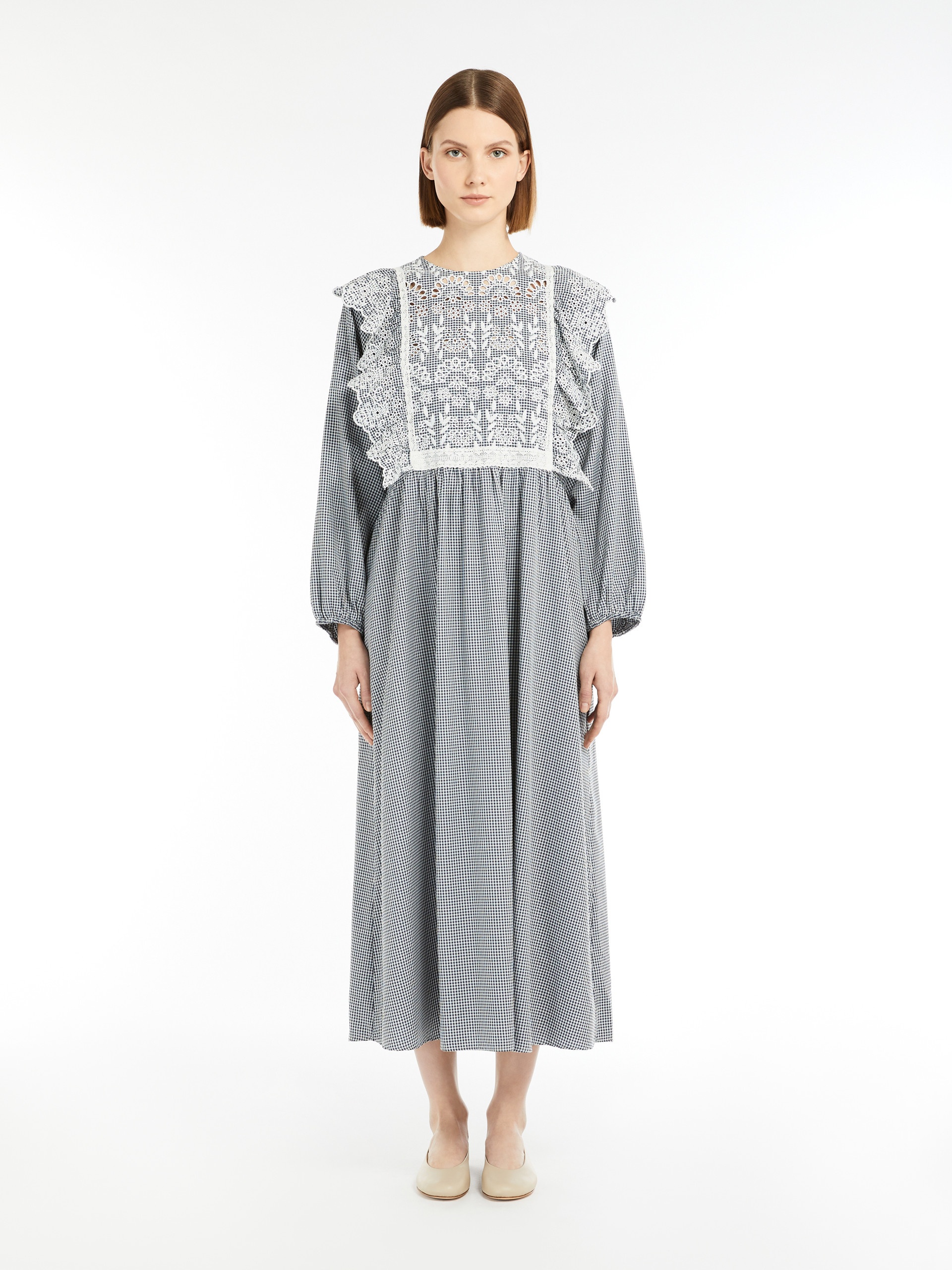 ABITO Gingham cotton dress with broderie anglaise embroidery - 3