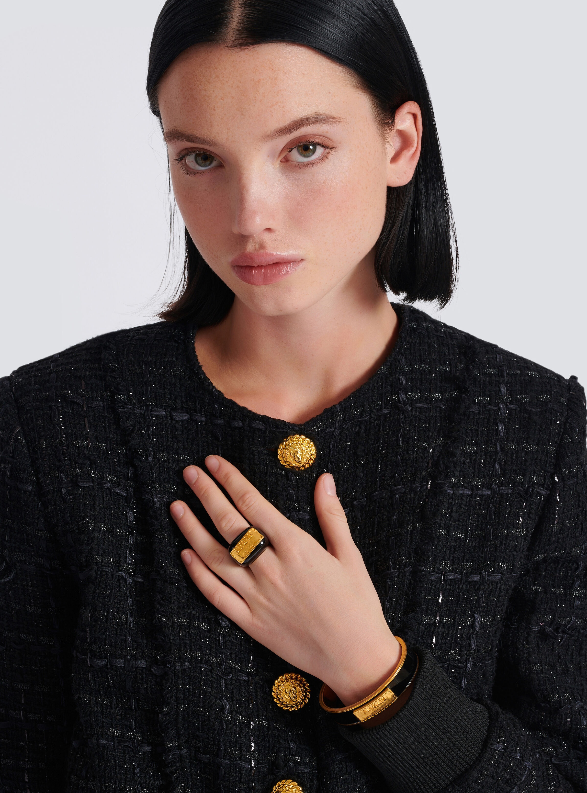 Signature Grid brass and enamel ring - 5