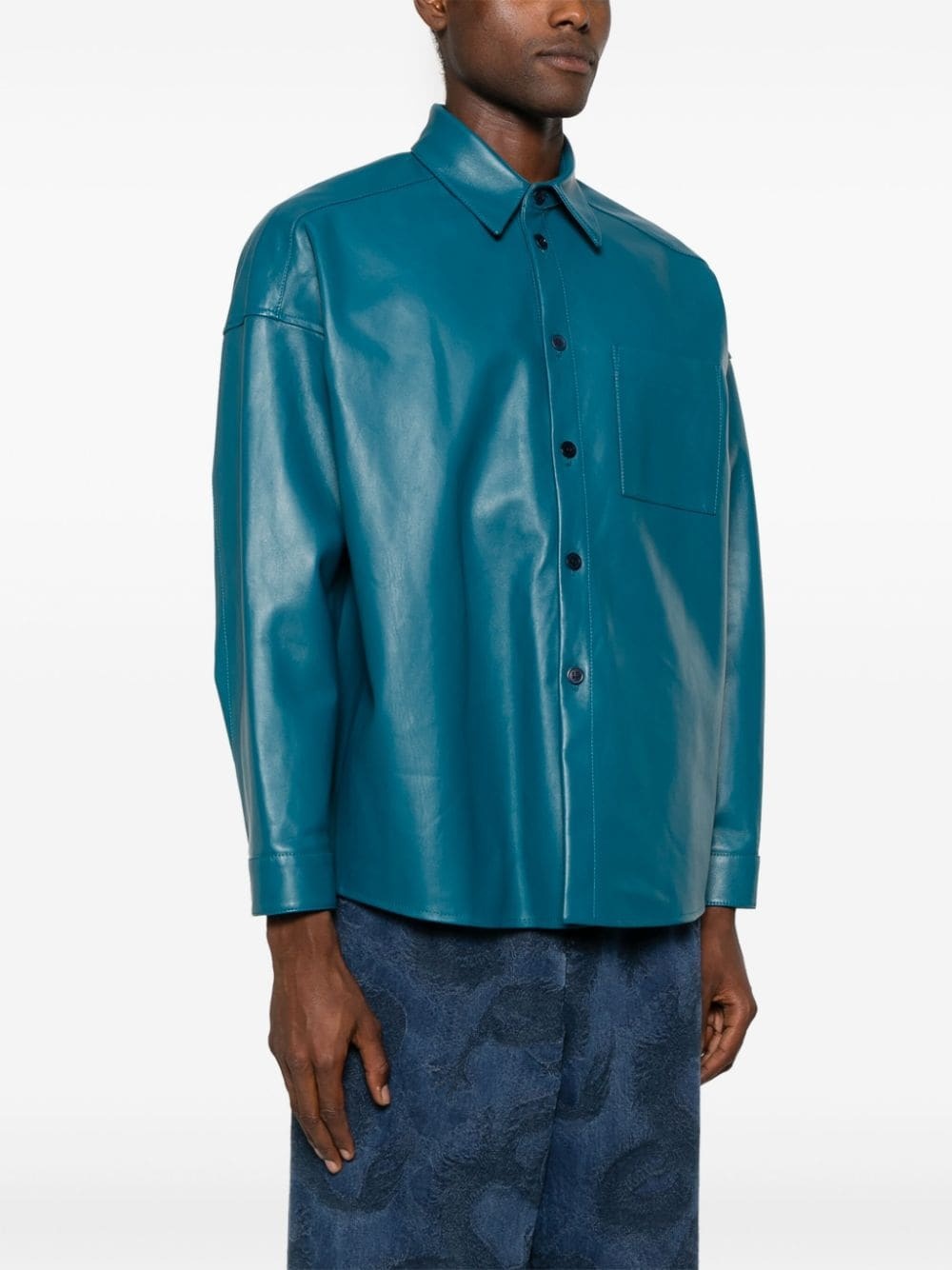 long-sleeve leather shirt - 3