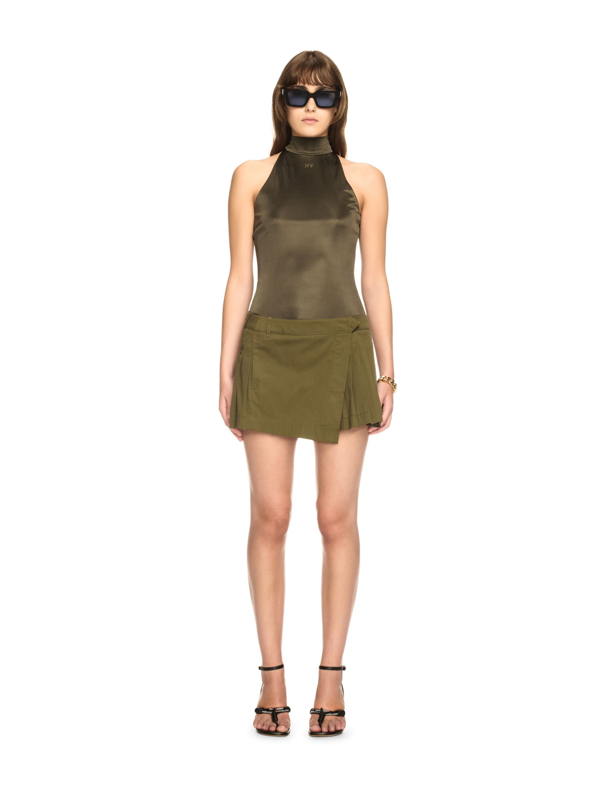 Green Shiny Draped Backless Top - 2