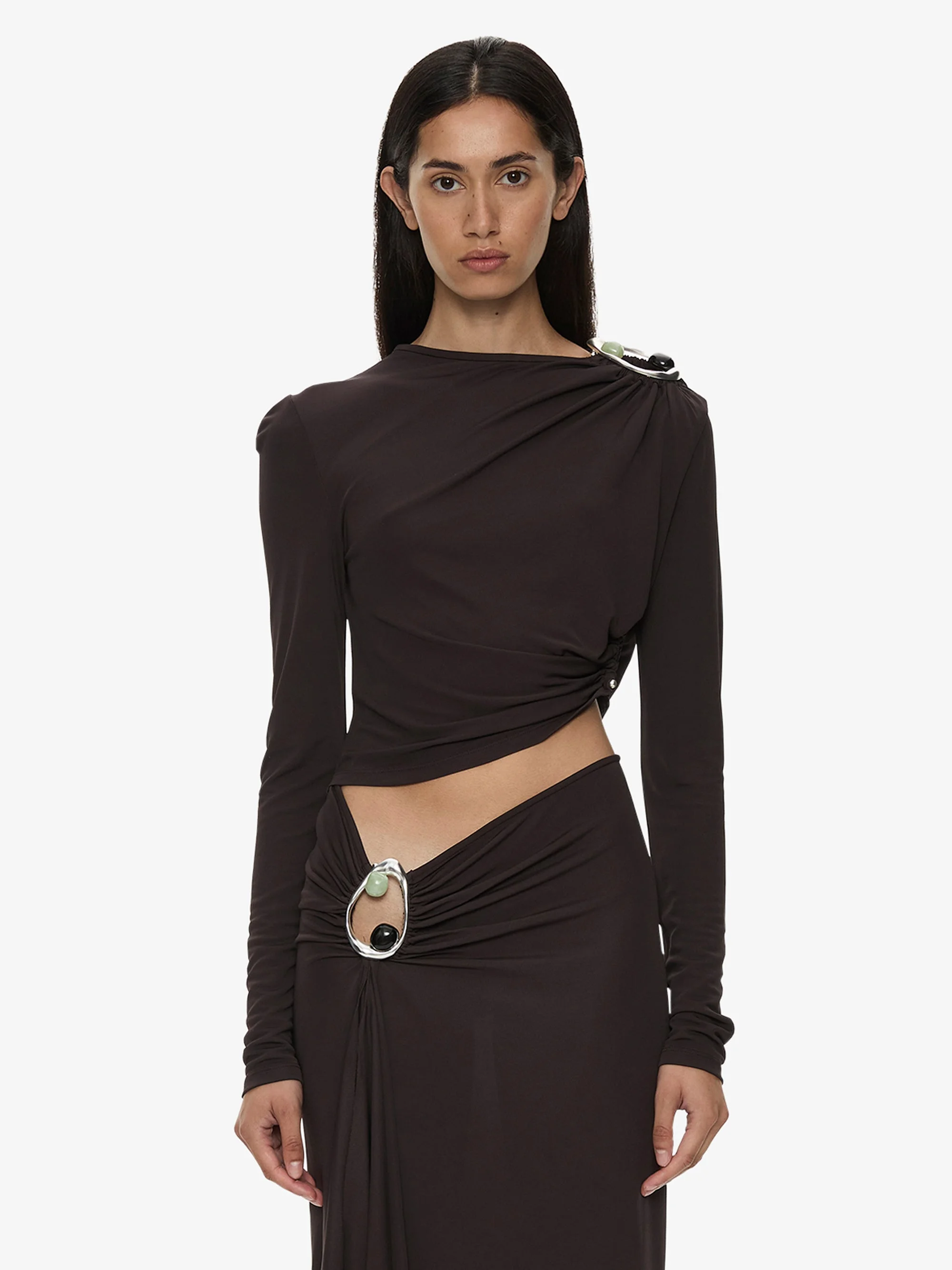 Orica Crystal Ruched Long Sleeve Top - 1