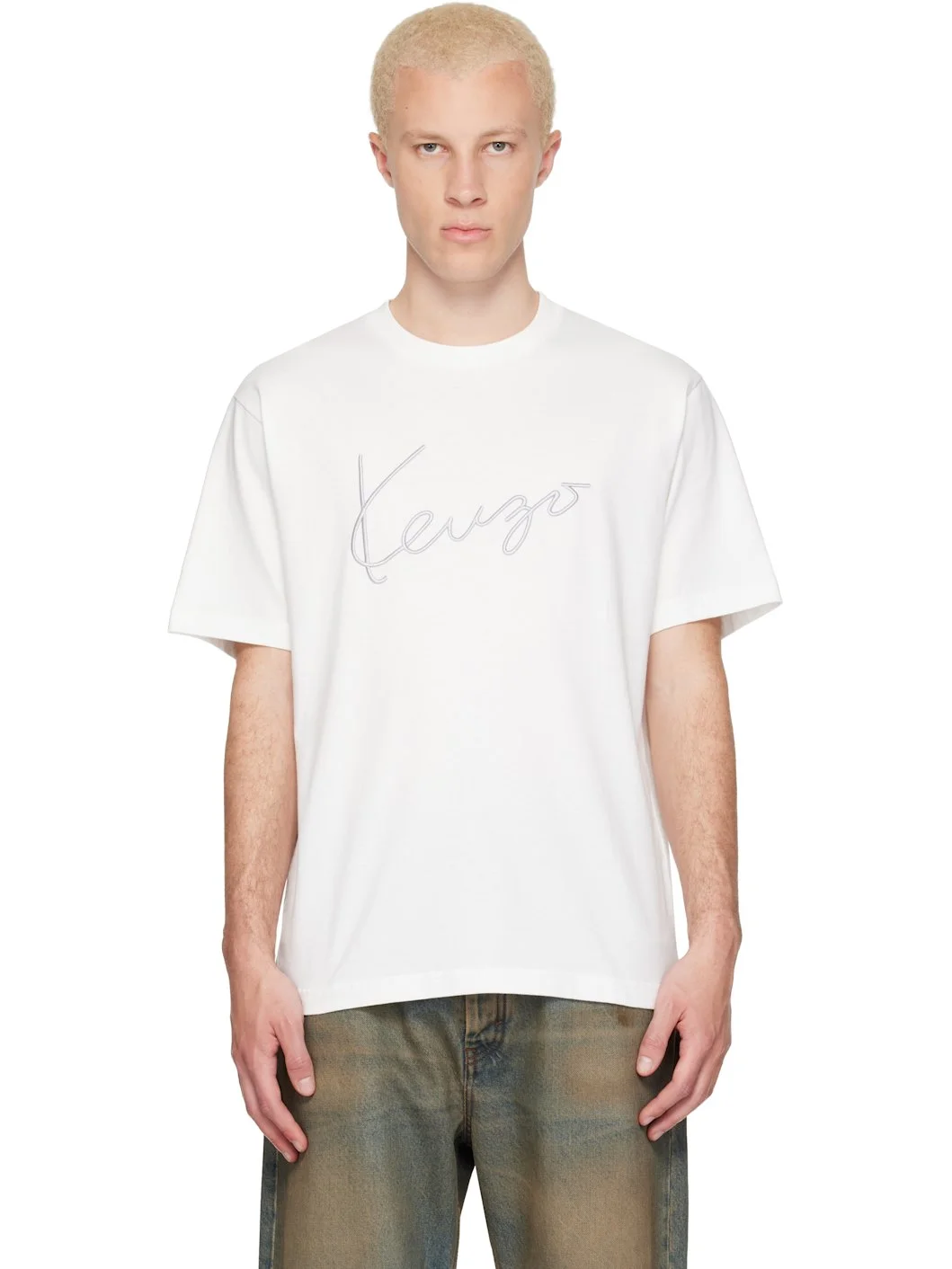 White Kenzo Paris 'KENZO Signature' Embroidered T-shirt - 1