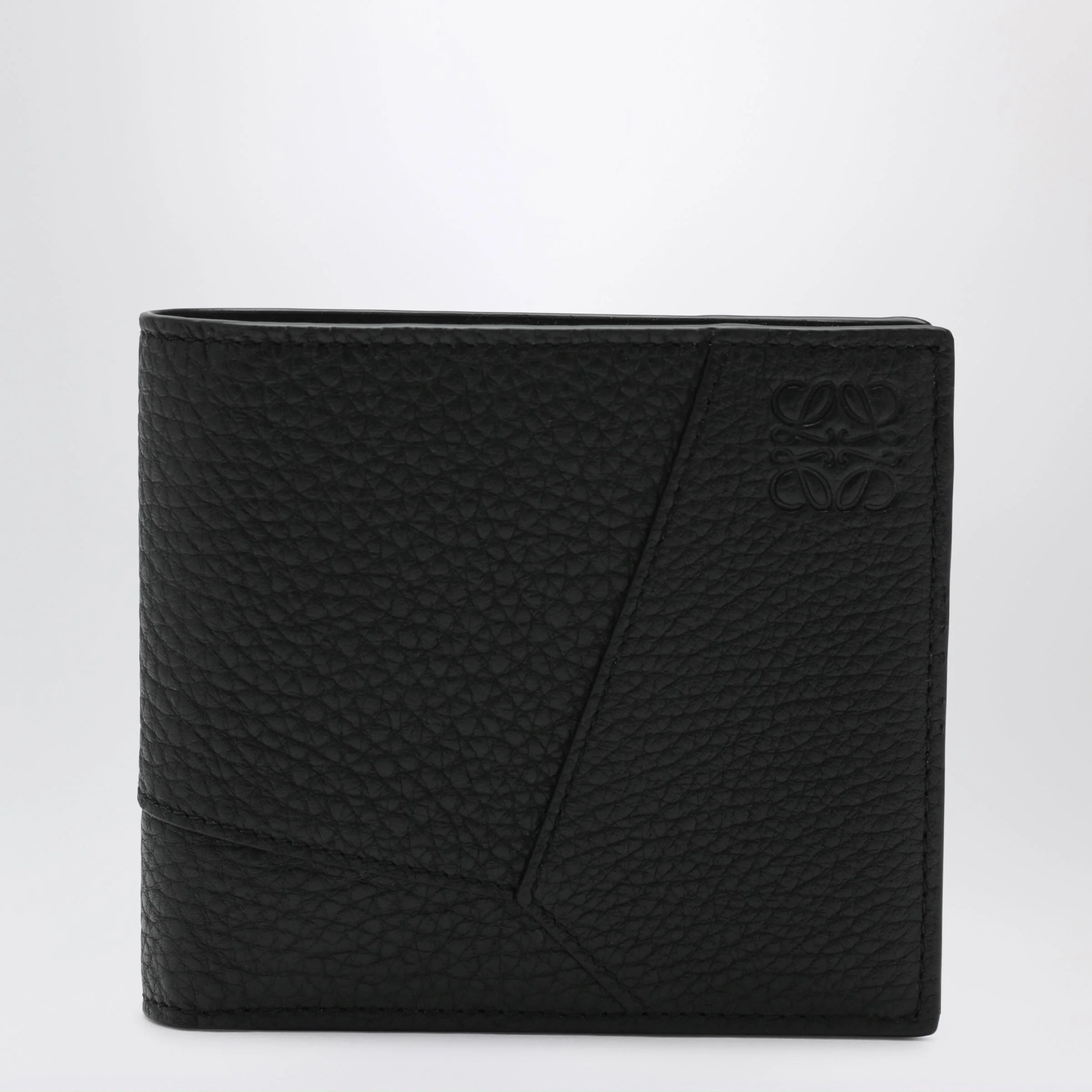 Black grained leather Puzzle bi-fold wallet - 1