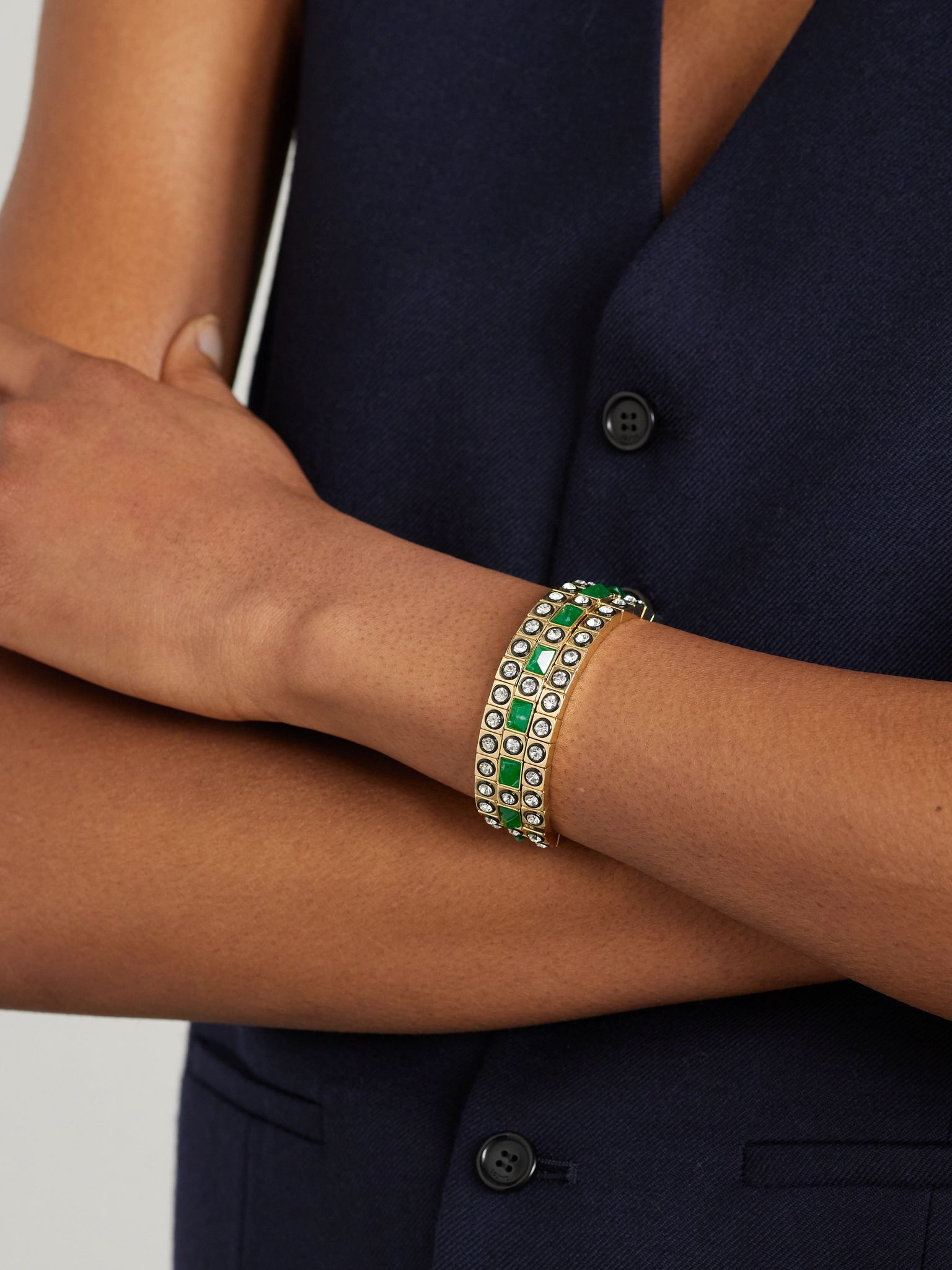 The Duchesse set of three gold-tone, enamel and cubic zirconia bracelets Green - 2