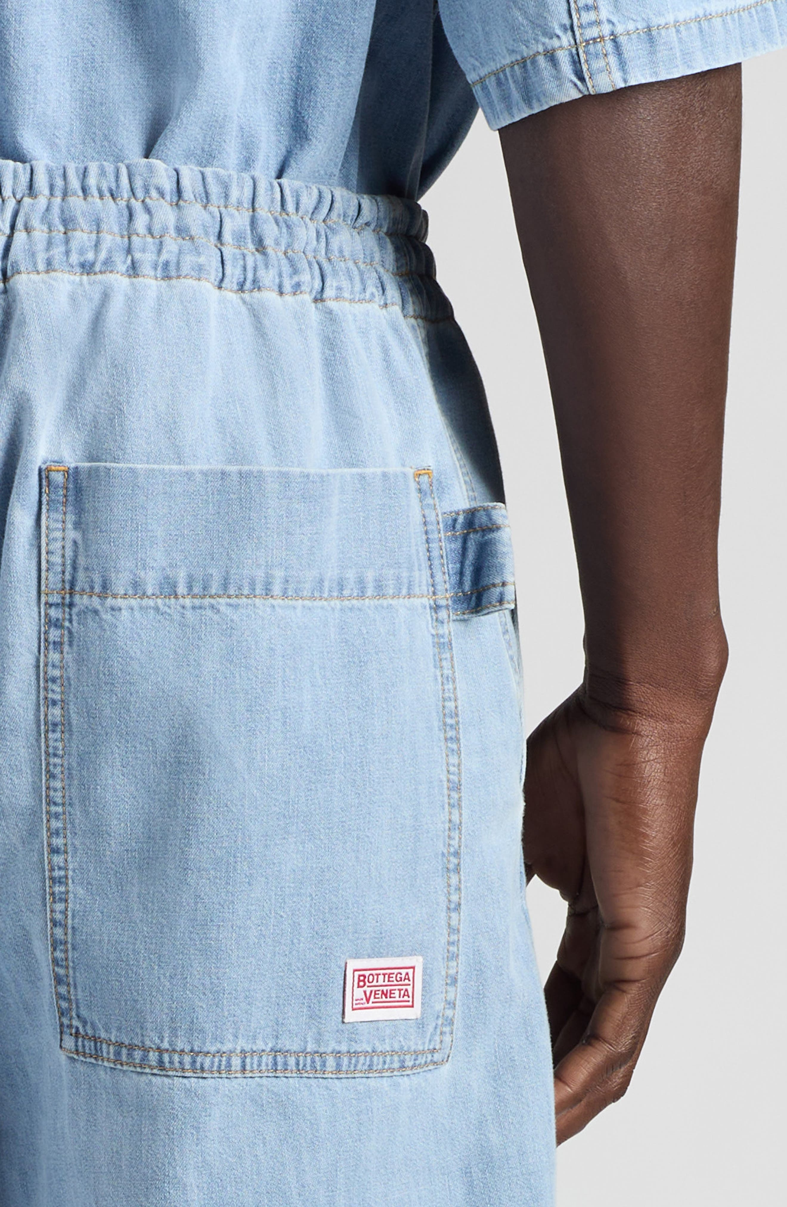 Bleached Denim Drawstring Waist Shorts - 5