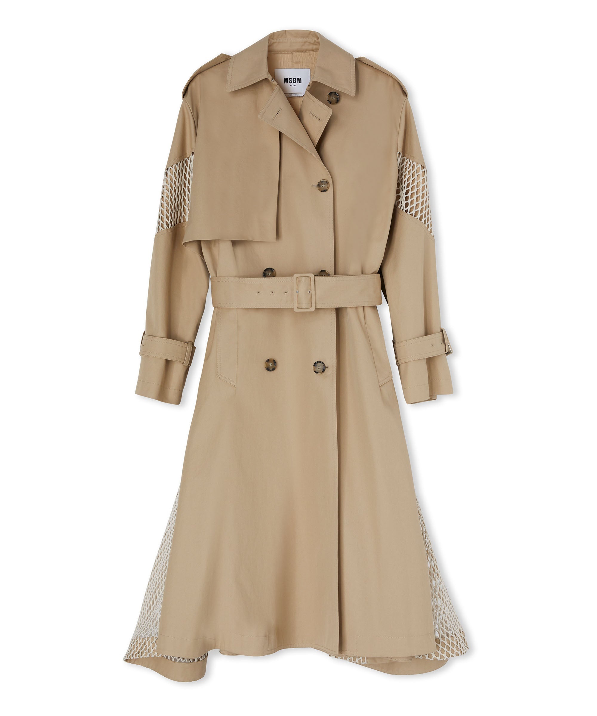 Double-breasted gabardine trench coat with mesh details - 3
