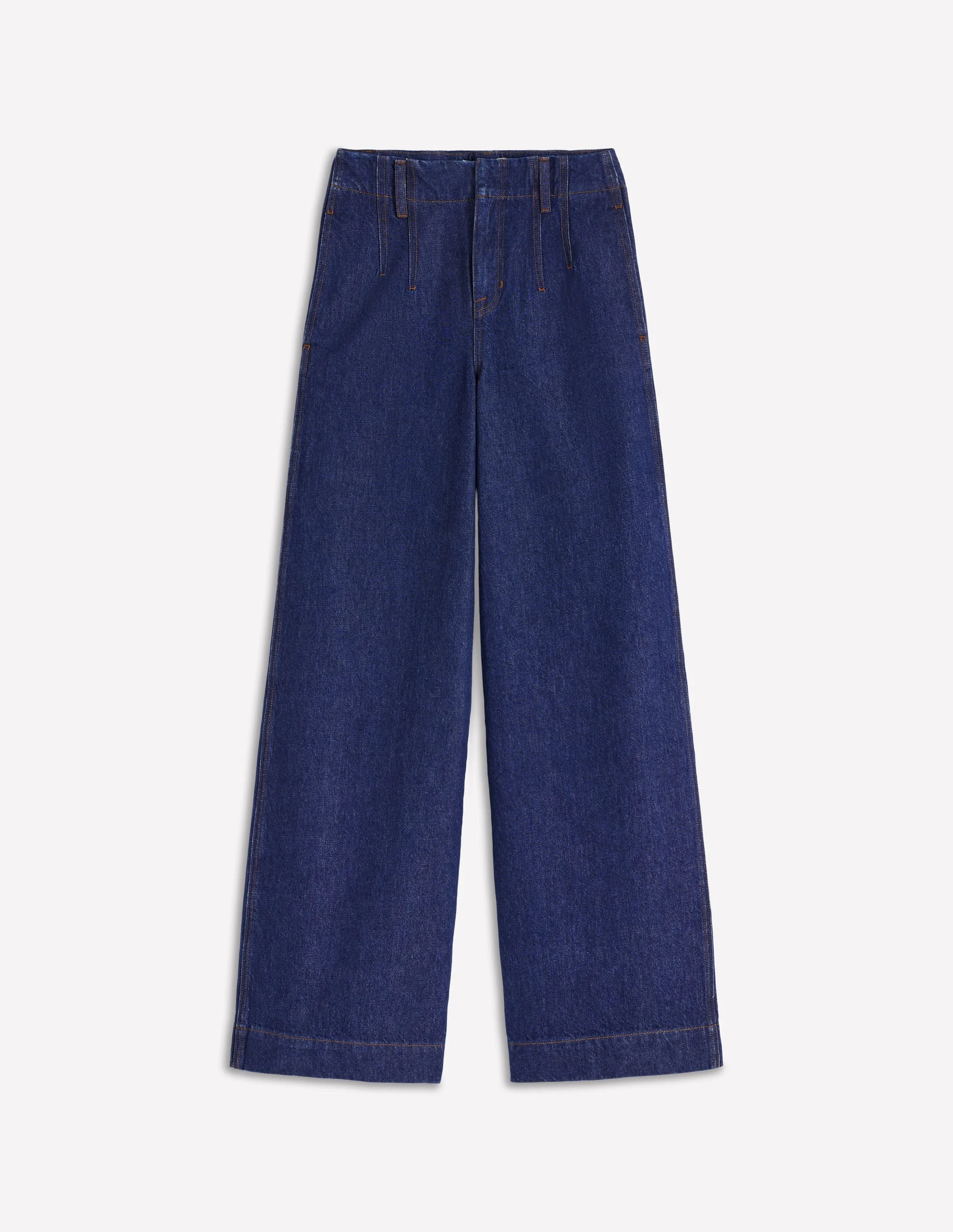 Stitch Detail Wide Leg Jeans-Indigo - 1