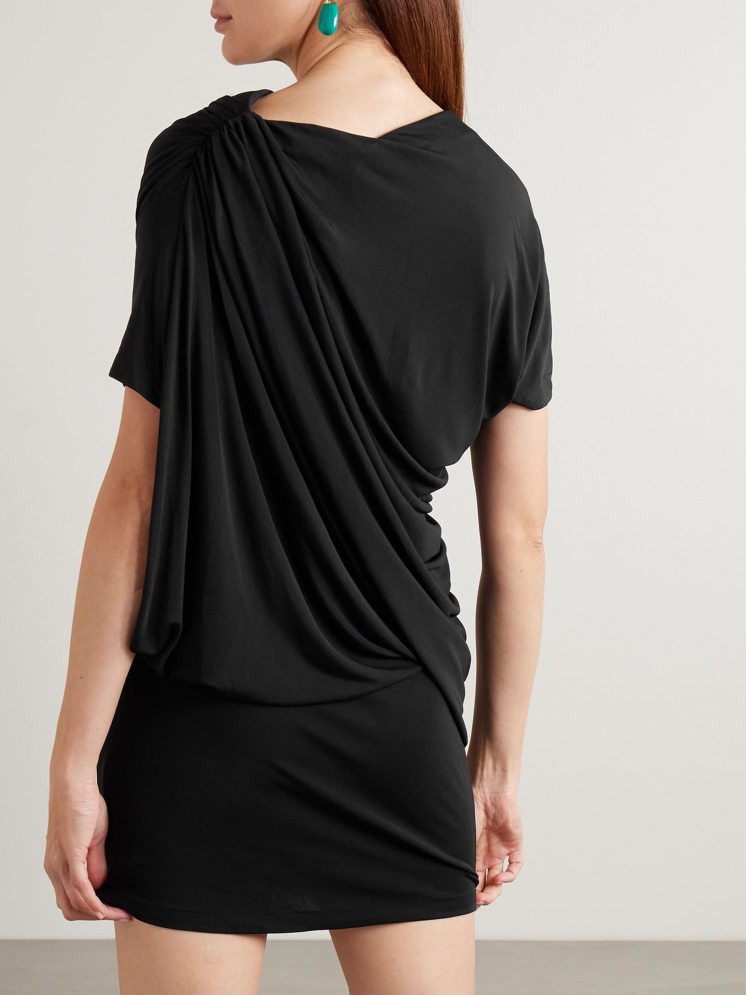 Encased Nature resin-trimmed cutout jersey mini dress Black - 3