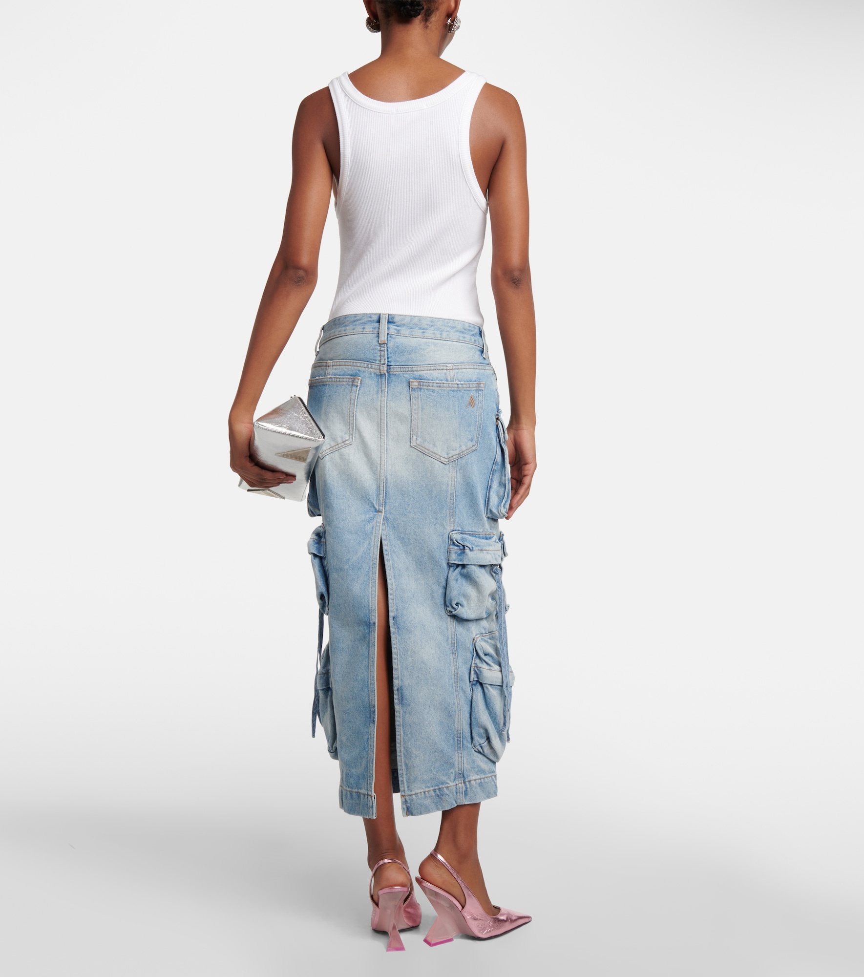 Cargo denim midi skirt - 3