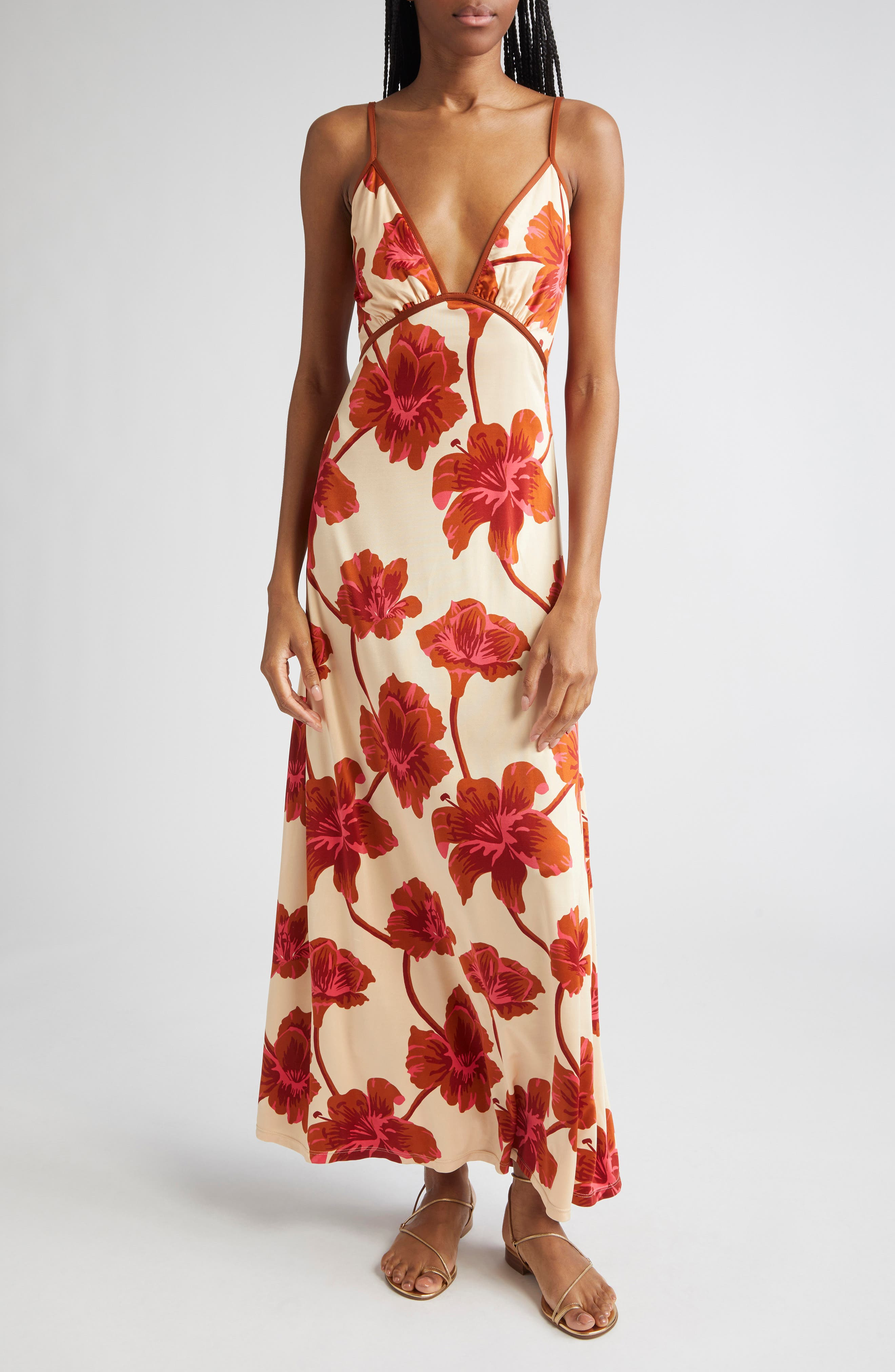 Johanna Ortiz Sendero De Astromelias Jersey Dress in Ecru /Camel /Wine /Pink at Nordstrom - 1