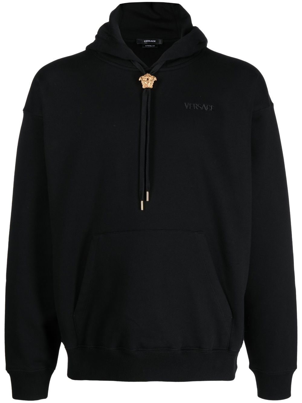 Medusa-drawstring rib-trimmed hoodie - 1