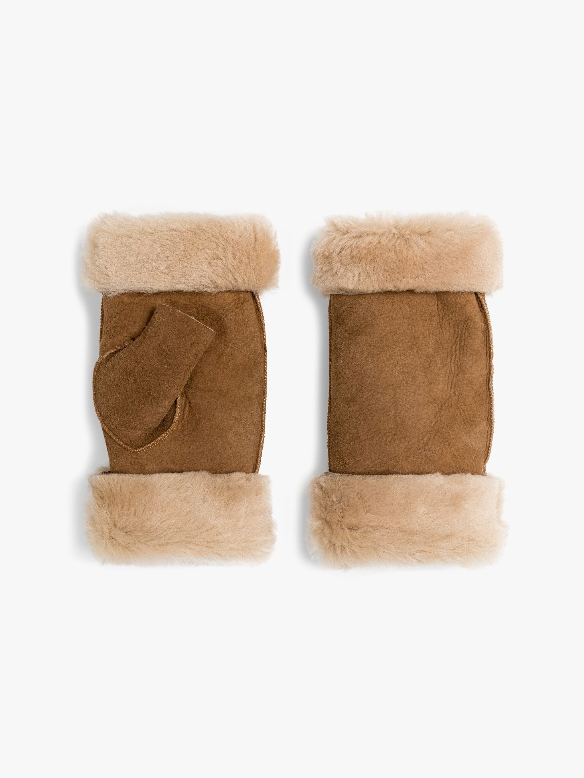 VERA TAN SHEEPSKIN FINGERLESS GLOVES - 1