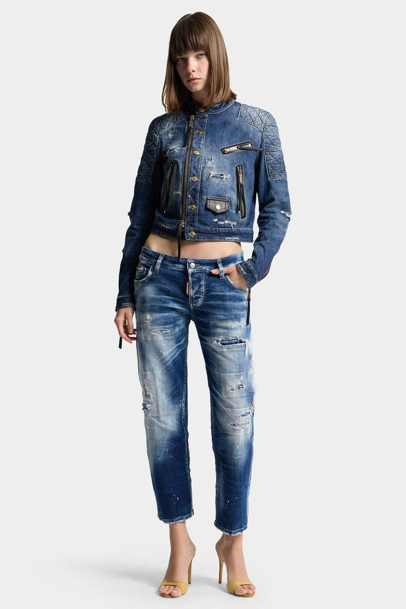 MEDIUM BROKEN BIKER JEAN JACKET 6