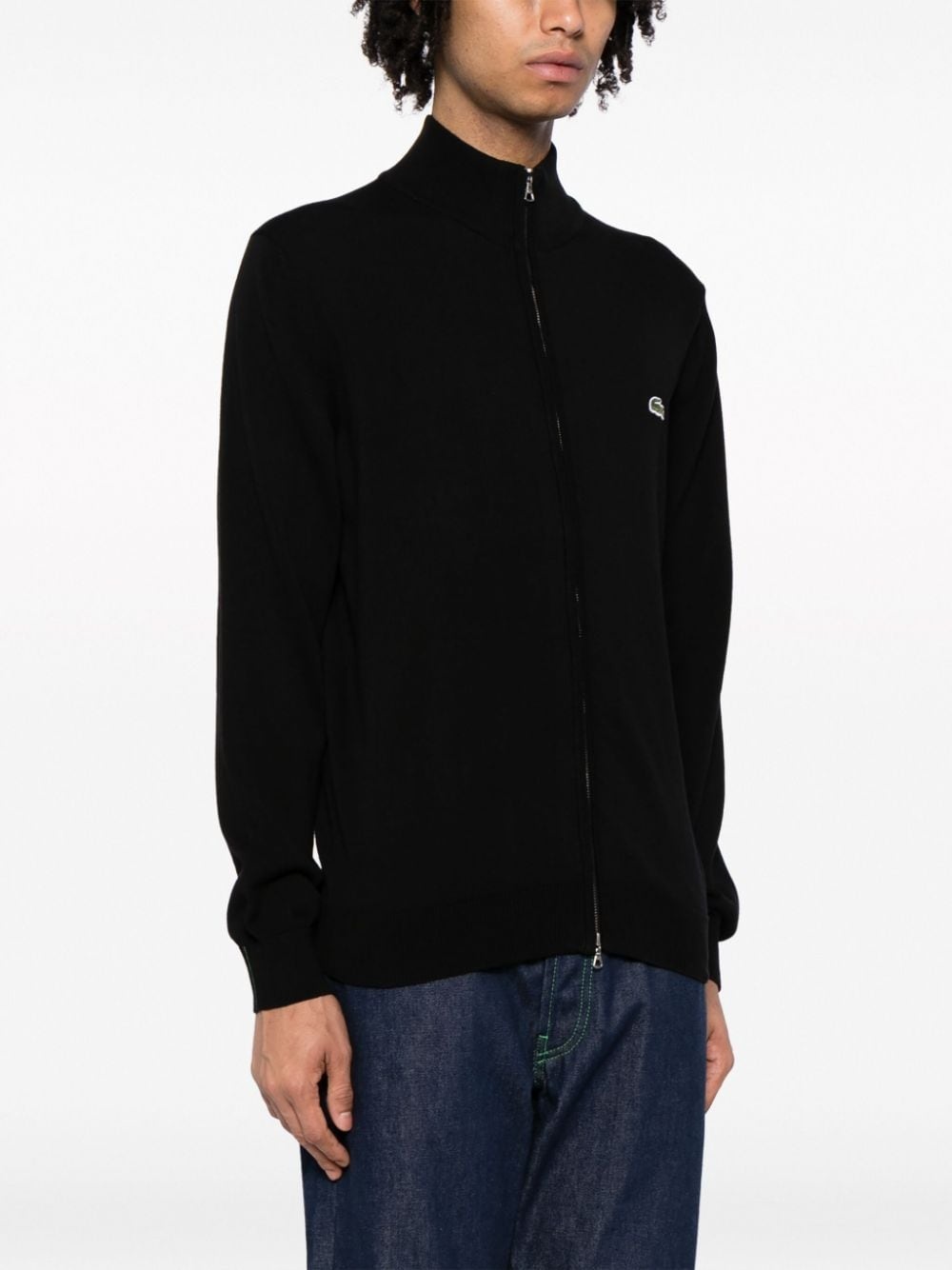 logo-patch zip-up cardigan - 3