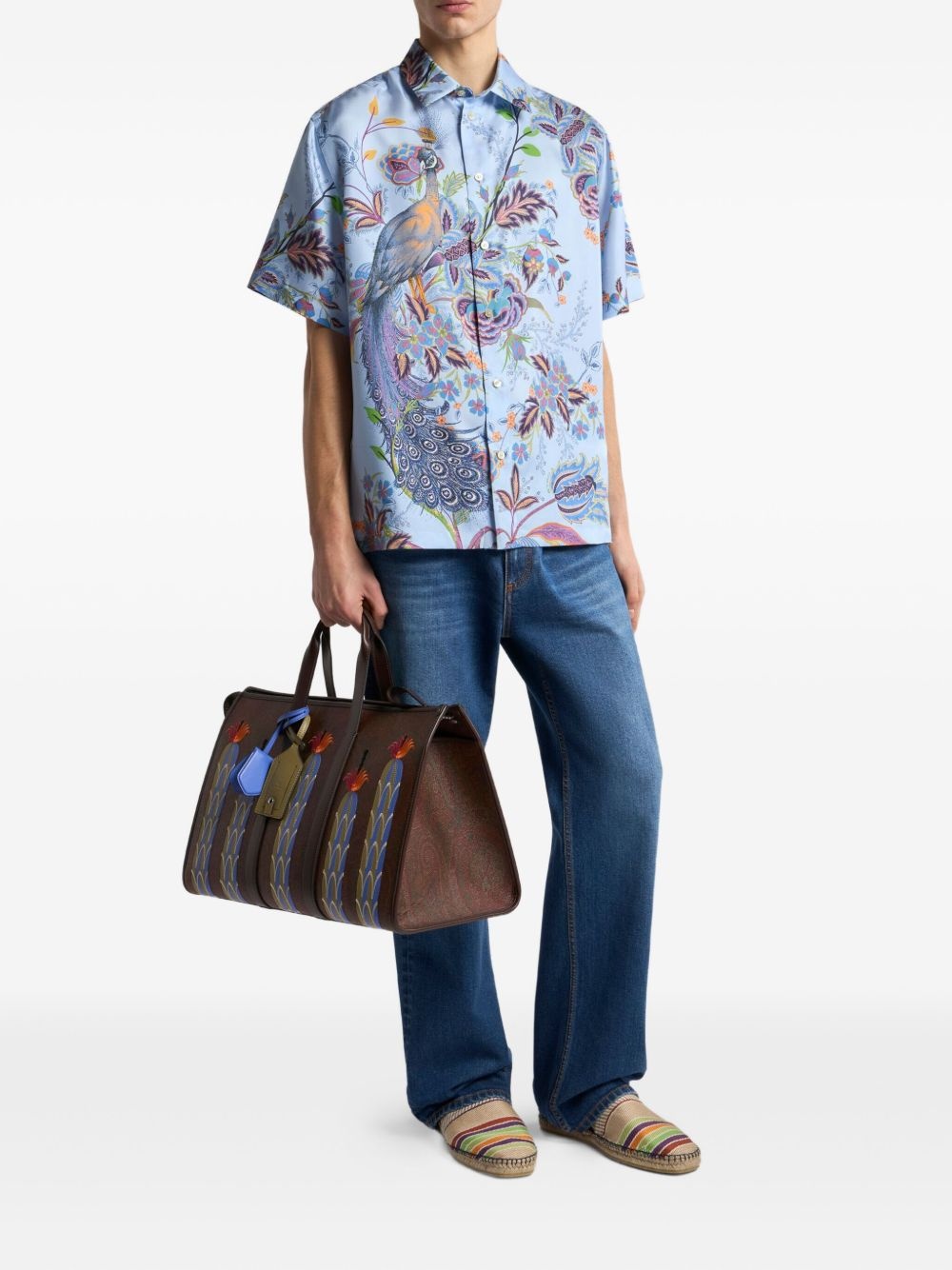peacock-print silk shirt - 2