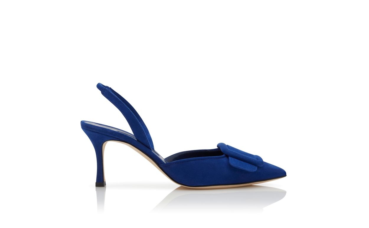 Blue Suede Buckle Detail Slingback Pumps - 1