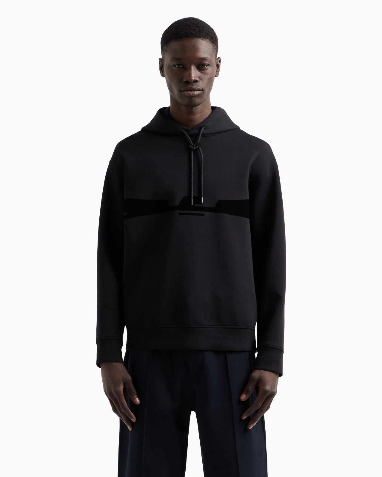 HOODED SWEATSHIRT IN DOUBLE JERSEY WITH CONTOURED EAGLE FLOCKED PRINT - 2