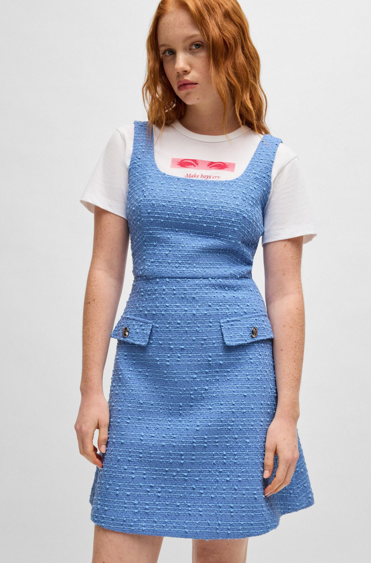 TEXTURED-BOUCLÉ DRESS WITH FAUX FLAP POCKETS - 6