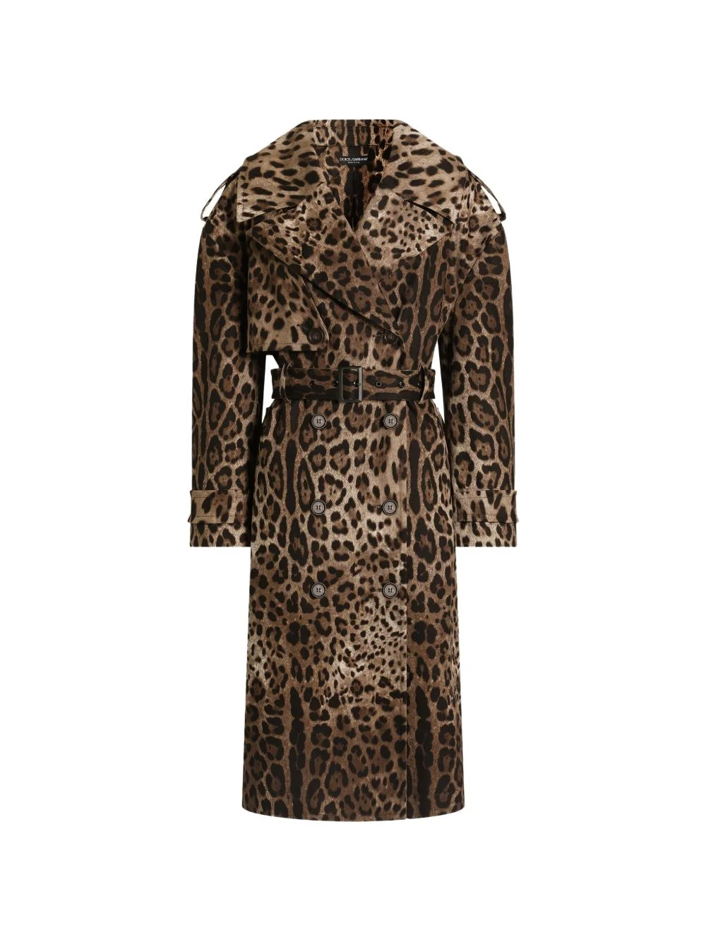 double-breasted leo-print cotton drill coat - 1