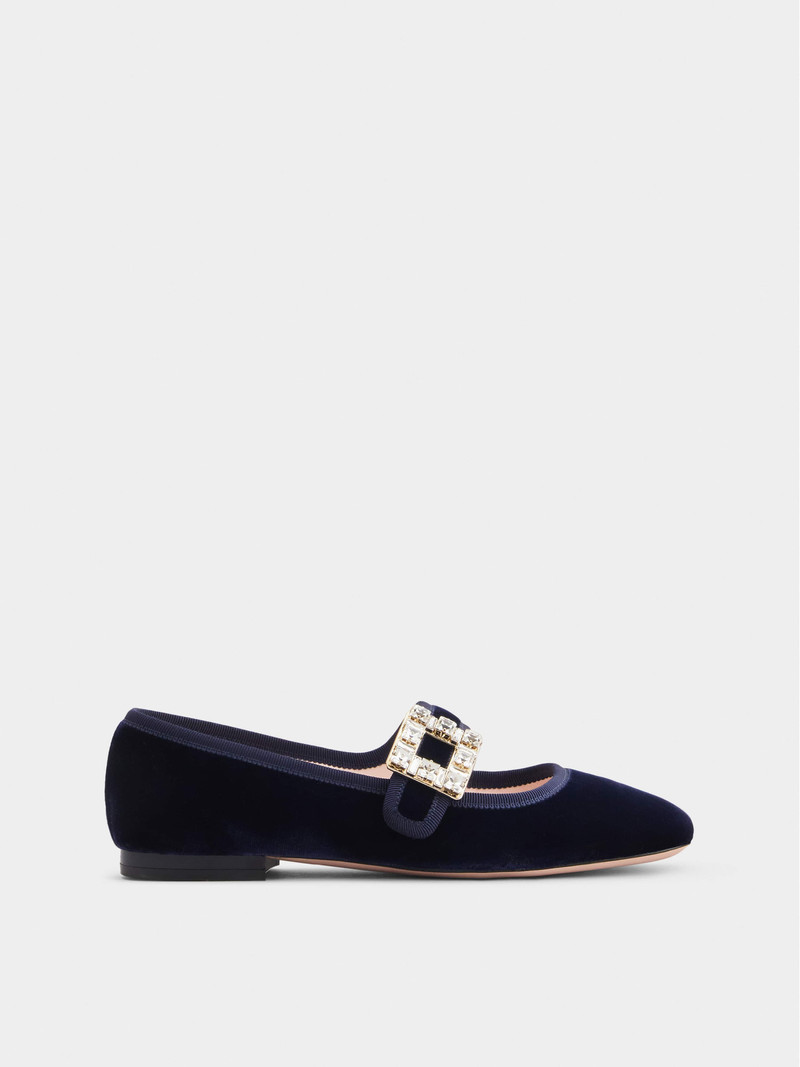 Très Vivier Strass Buckle Babies Ballerinas in Velvet - 1