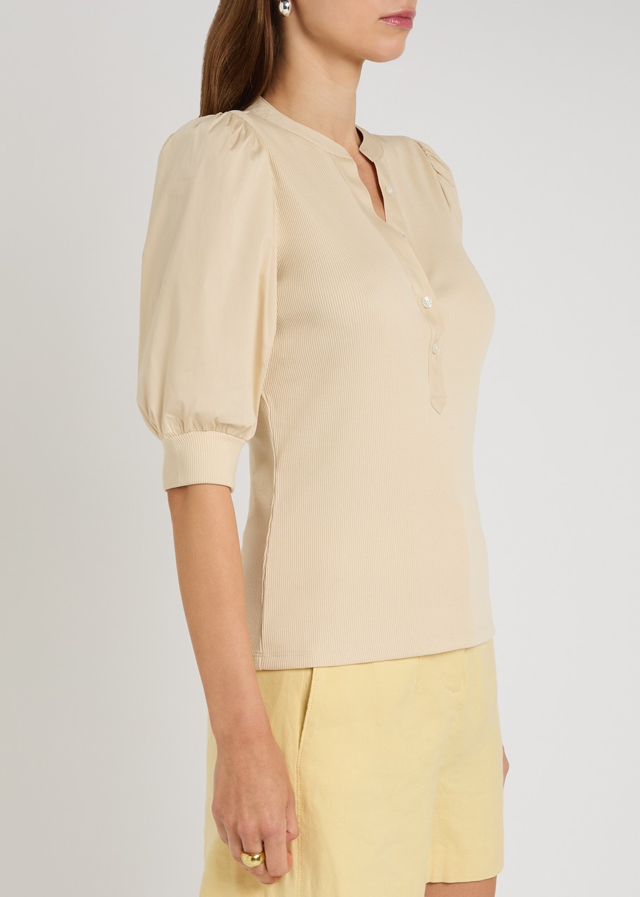 Veronica Beard Coralee Ribbed Stretch-cotton top - 2