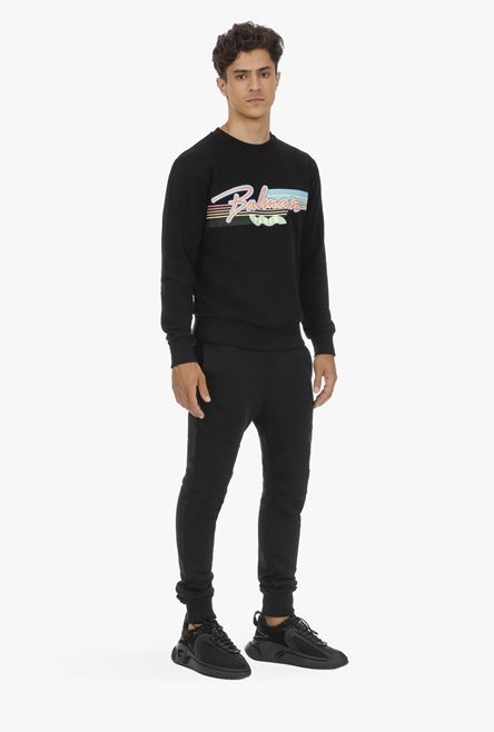 EXCLUSIVE - Black cotton sweatshirt with multicolor Balmain logo - 2